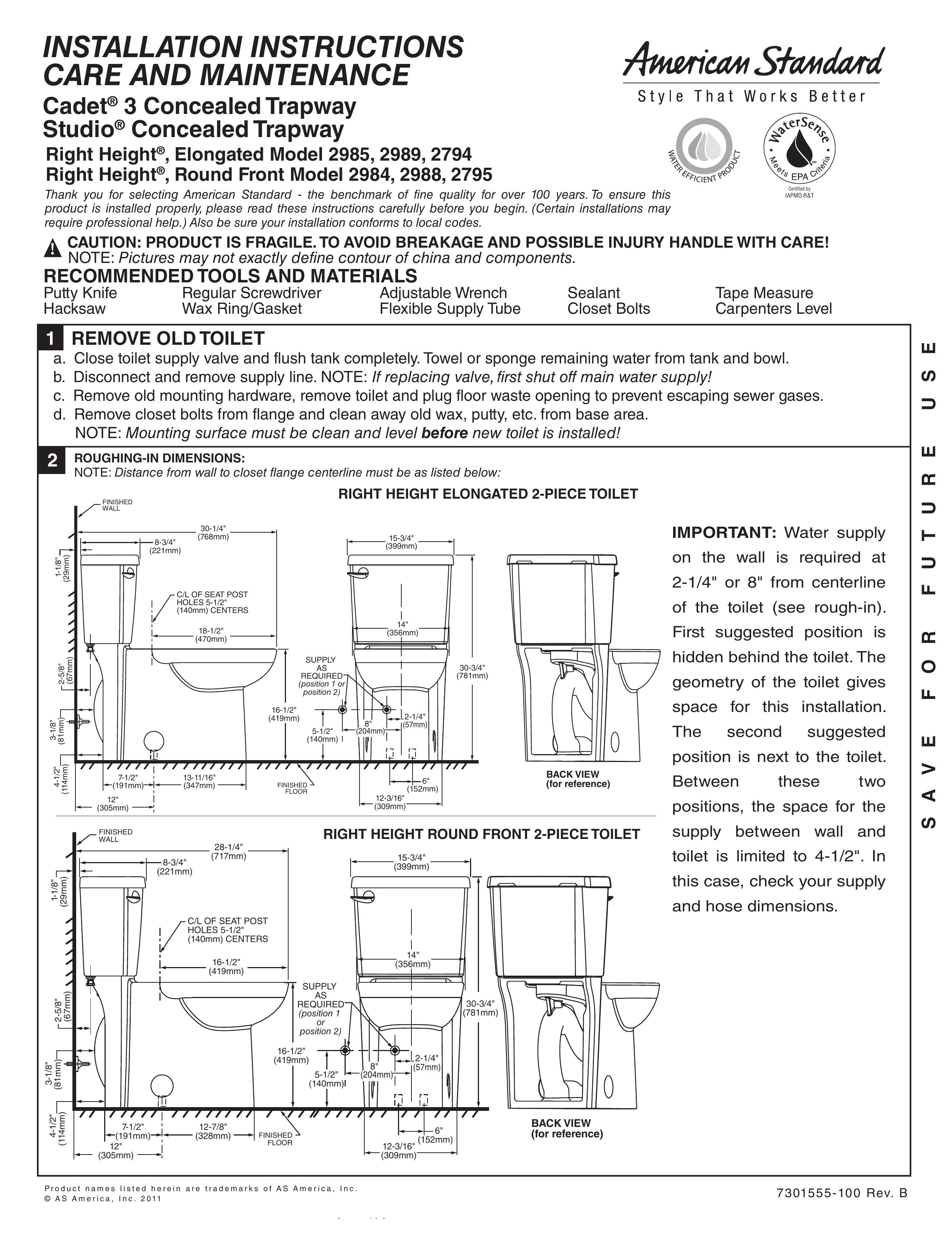 American Standard 2984 Bathroom Aids User Manual