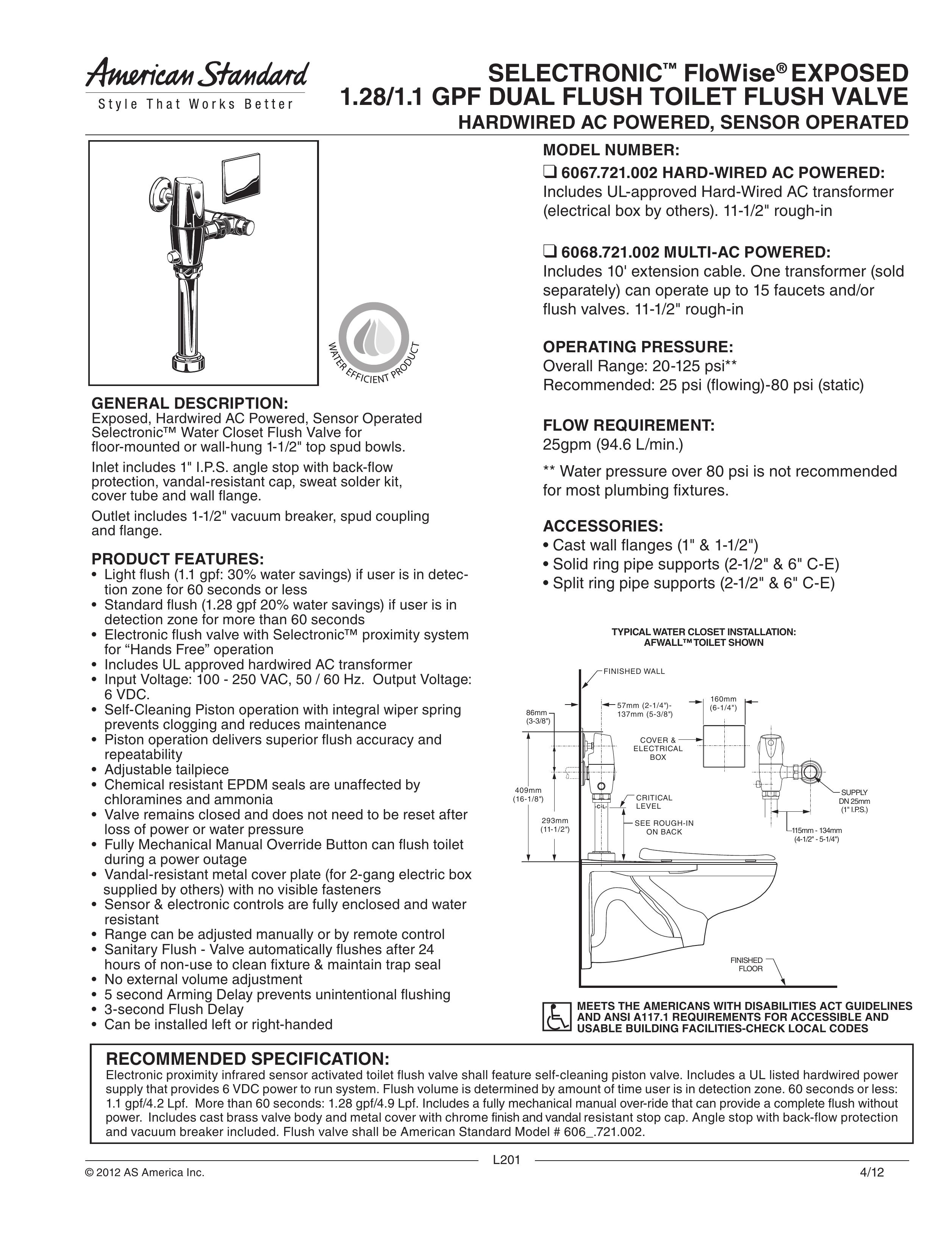 American Standard 6067.121.002 Bathroom Aids User Manual
