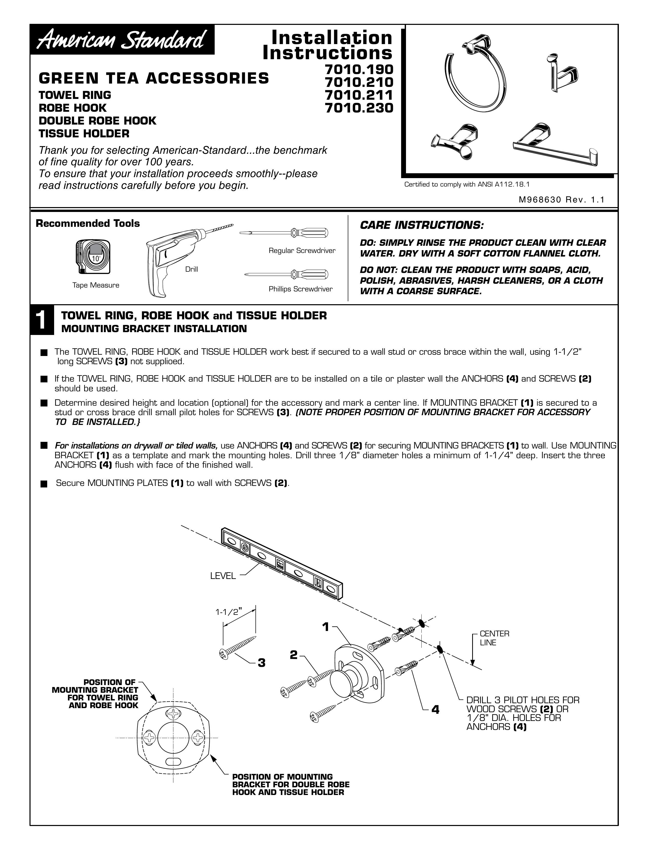 American Standard 7010.21 Bathroom Aids User Manual