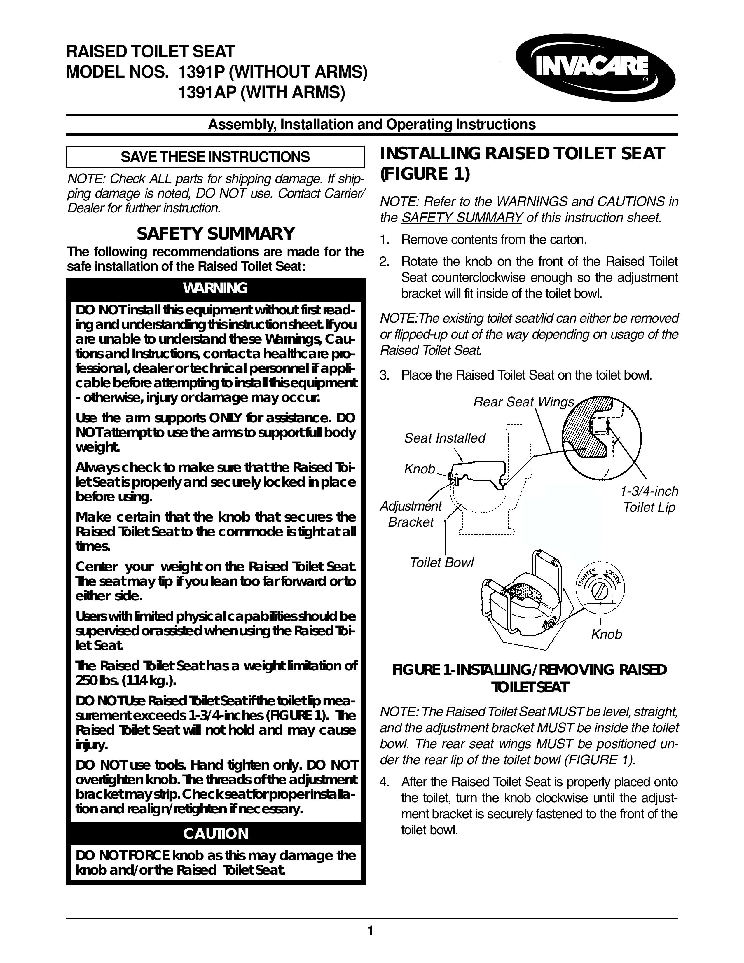 Invacare 1391AP Bathroom Aids User Manual