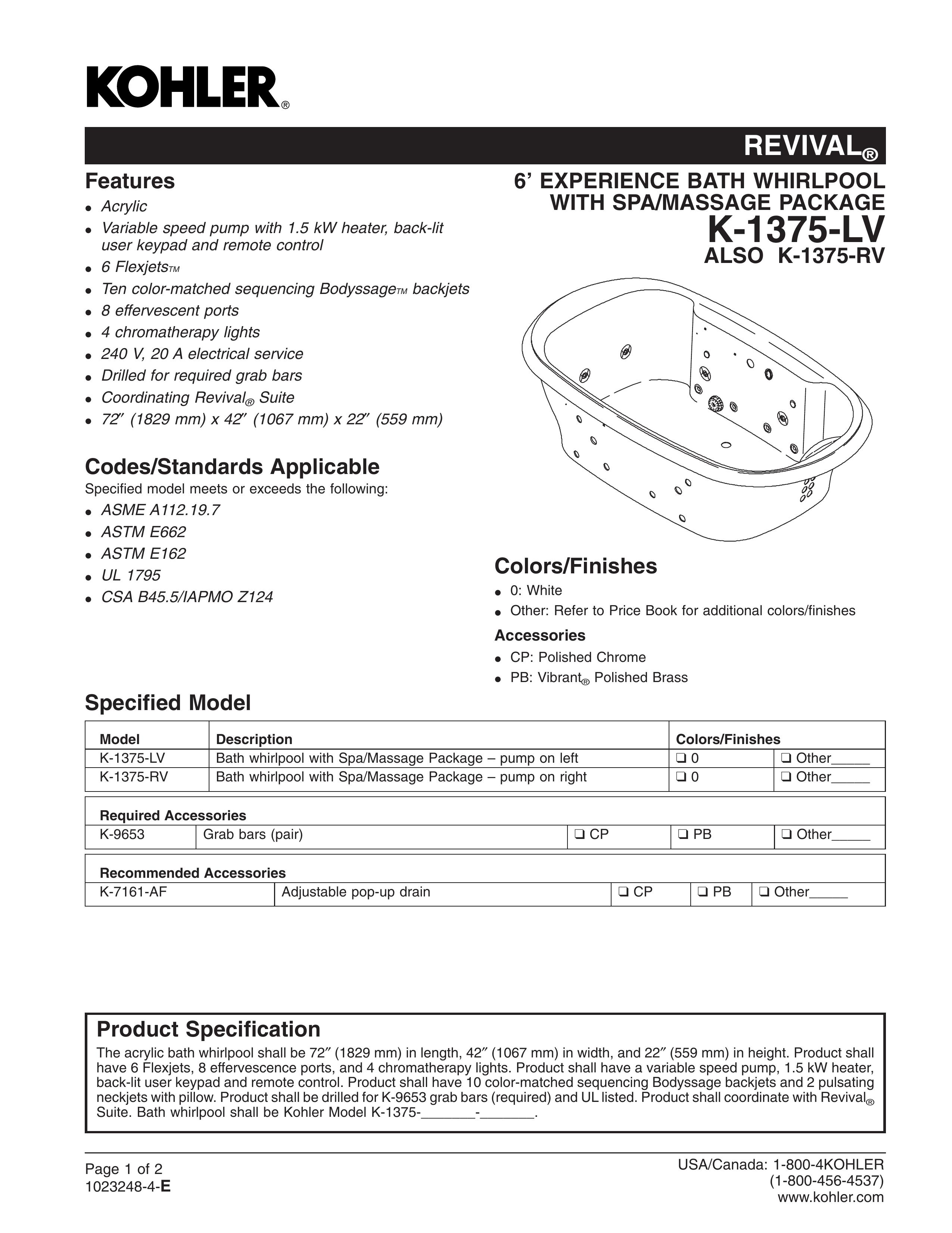 Kohler K-1375-RV Bathroom Aids User Manual