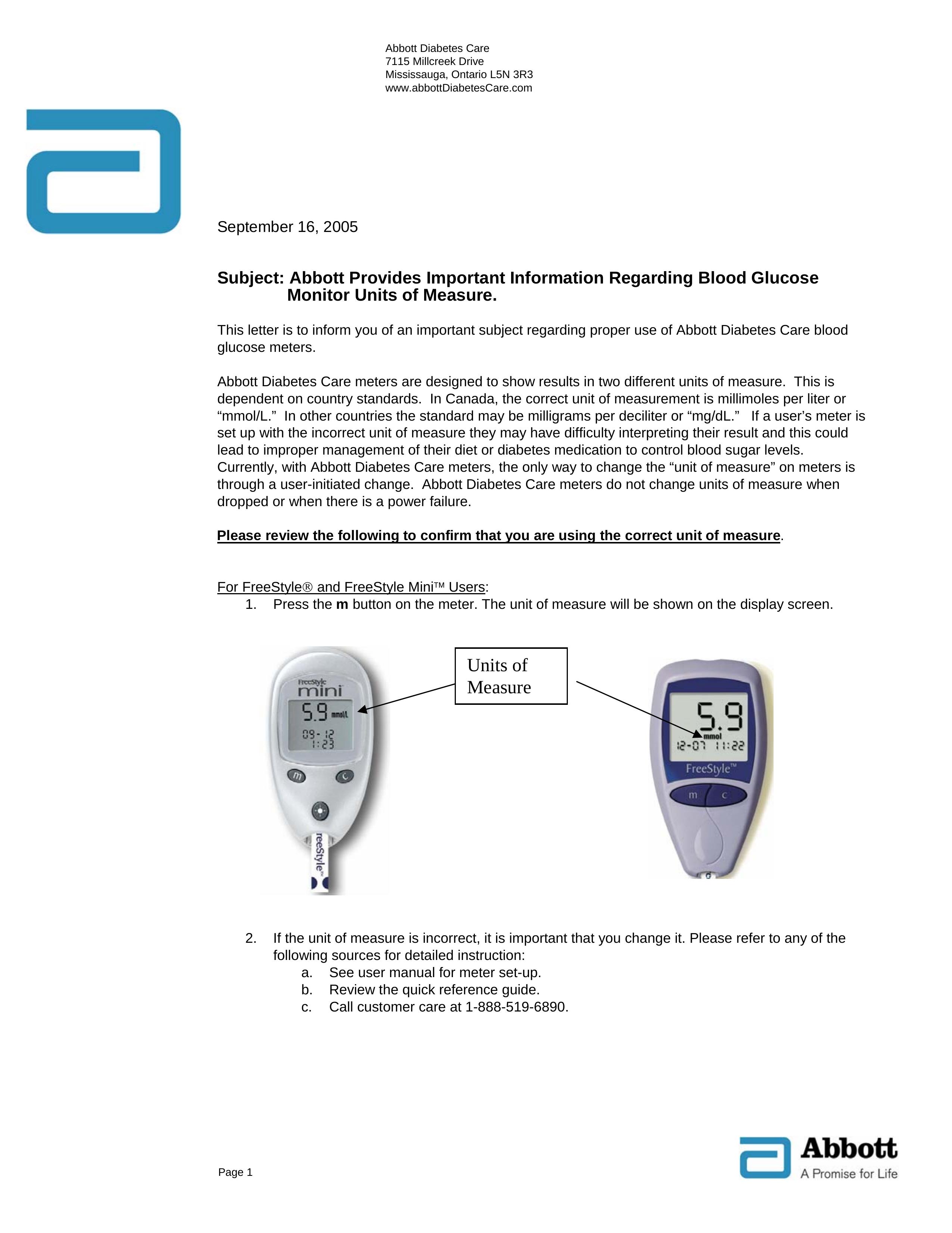 Abbott Diabetes Care 7115 Blood Glucose Meter User Manual