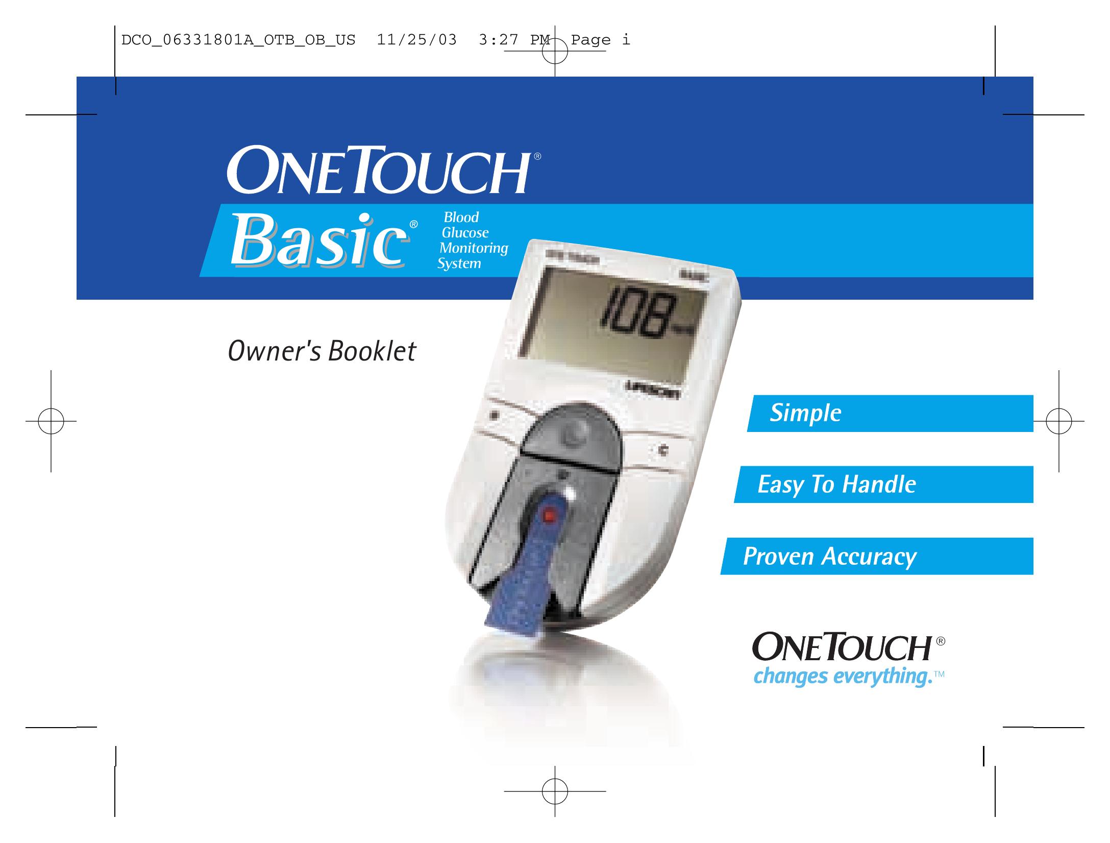 Lifescan Basic Blood Glucose Monitoring System Blood Glucose Meter User Manual
