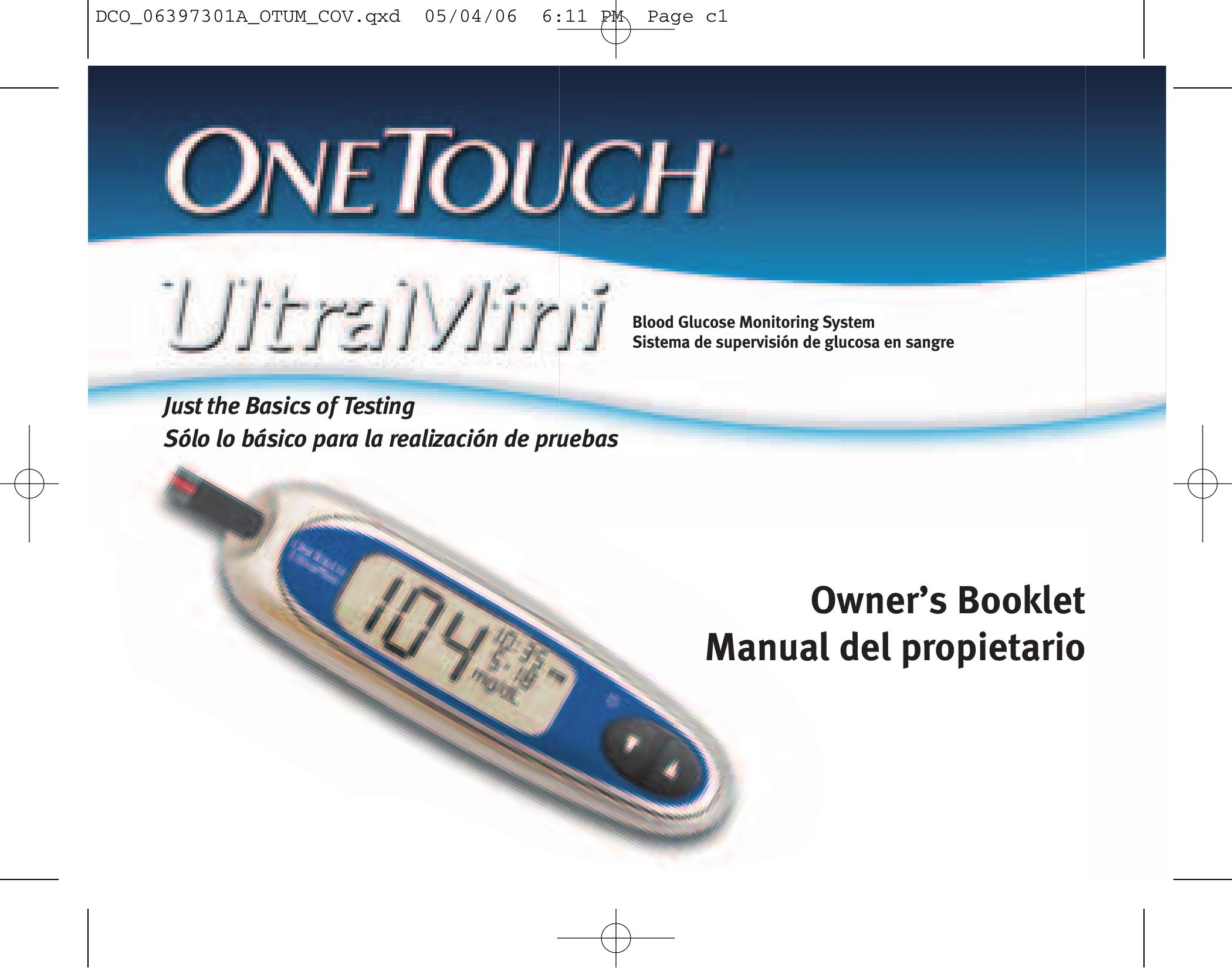 Lifescan Blood Glucose Monitoring System Blood Glucose Meter User Manual