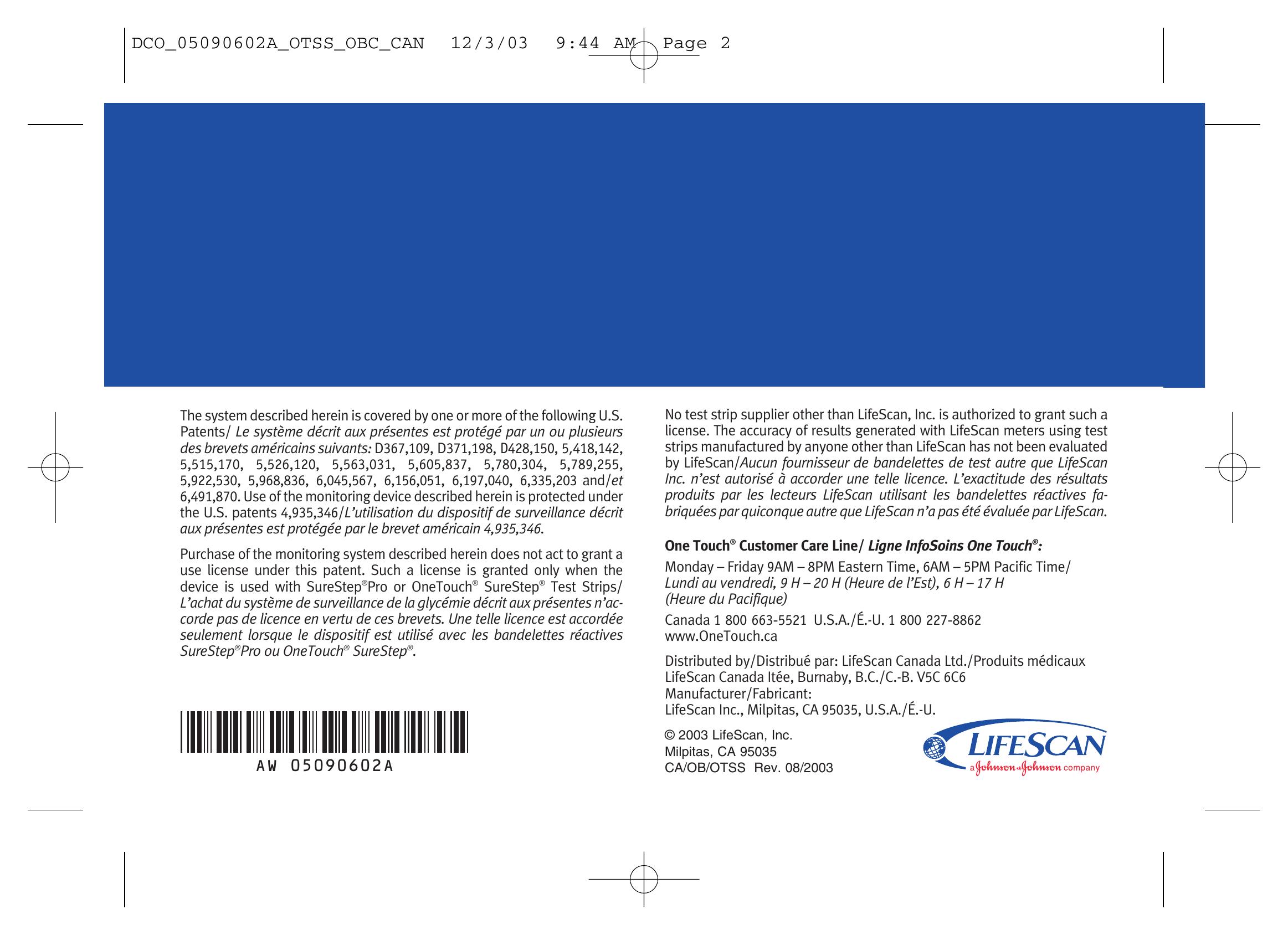 Lifescan SPD2410BD Blood Glucose Meter User Manual