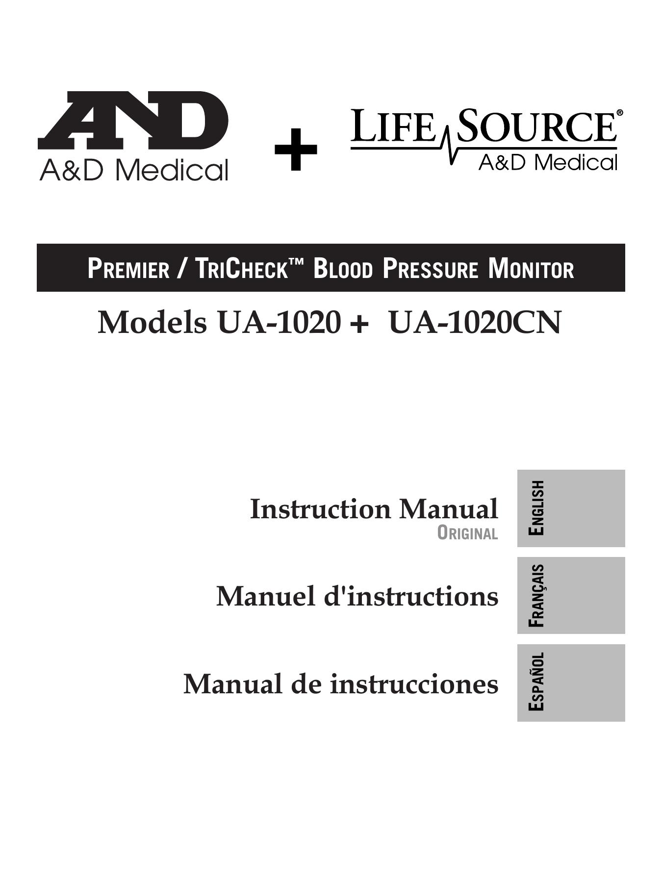 A&D UA-1020CN Blood Pressure Monitor User Manual