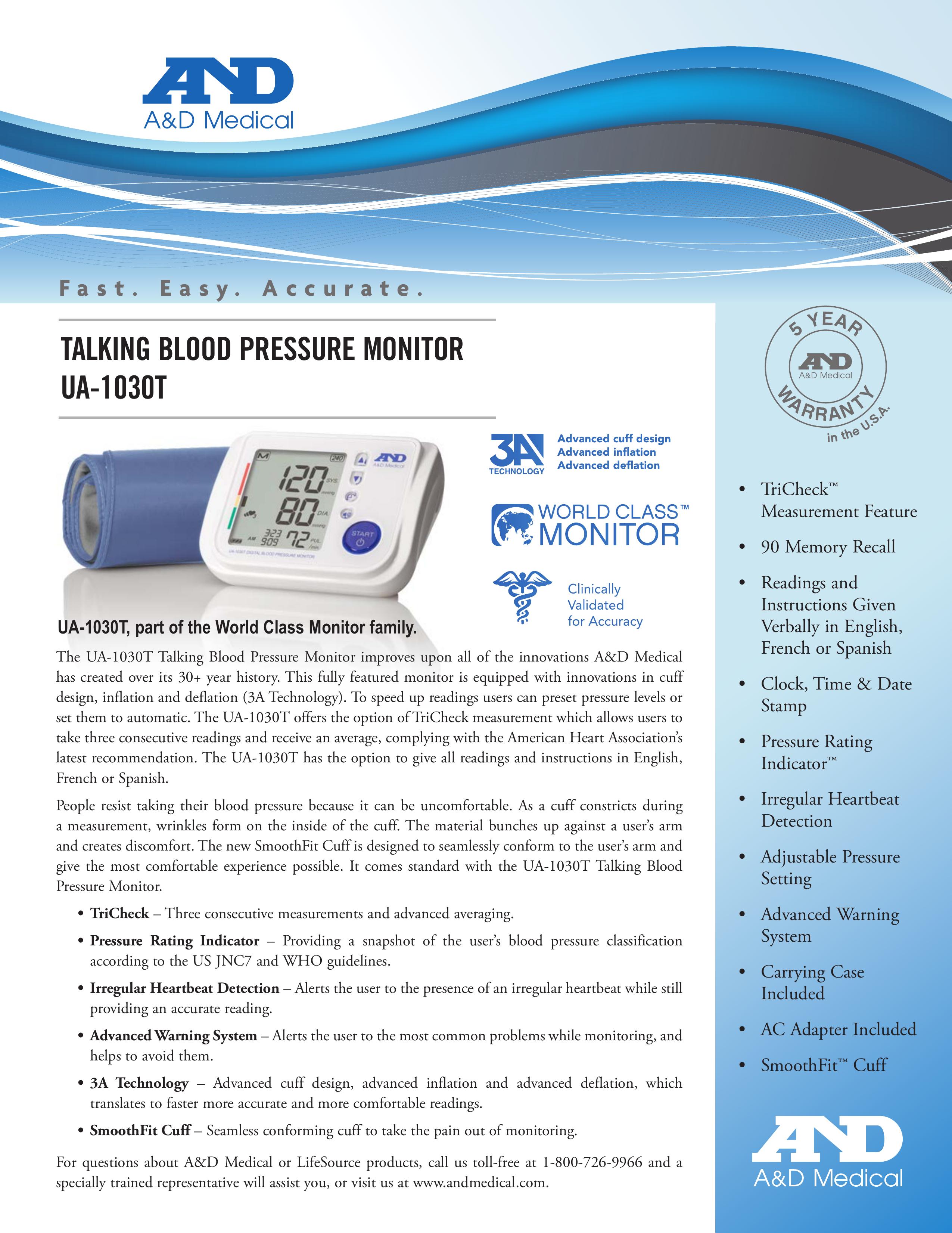 A&D UA-1030T Blood Pressure Monitor User Manual