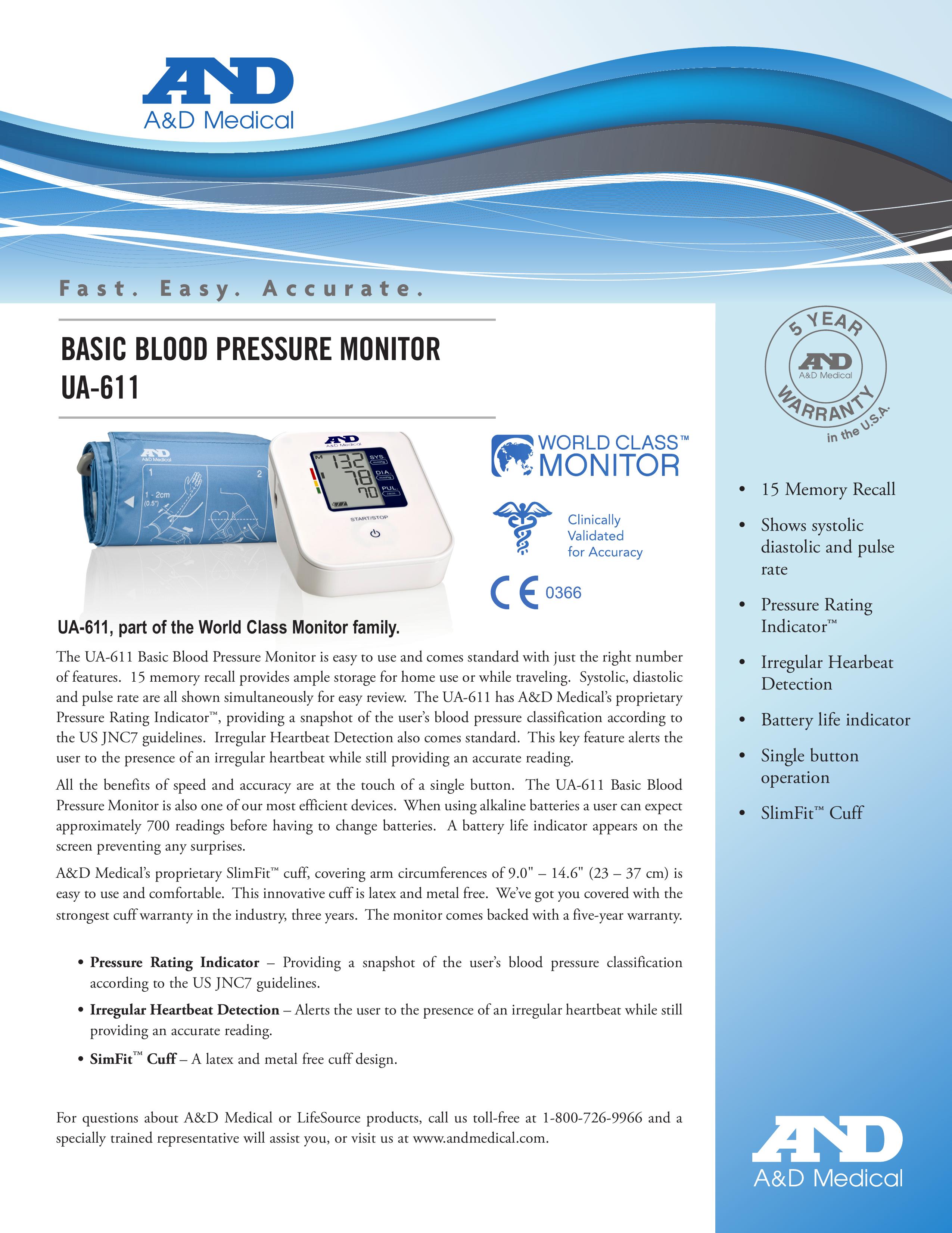 A&D UA-611 Blood Pressure Monitor User Manual