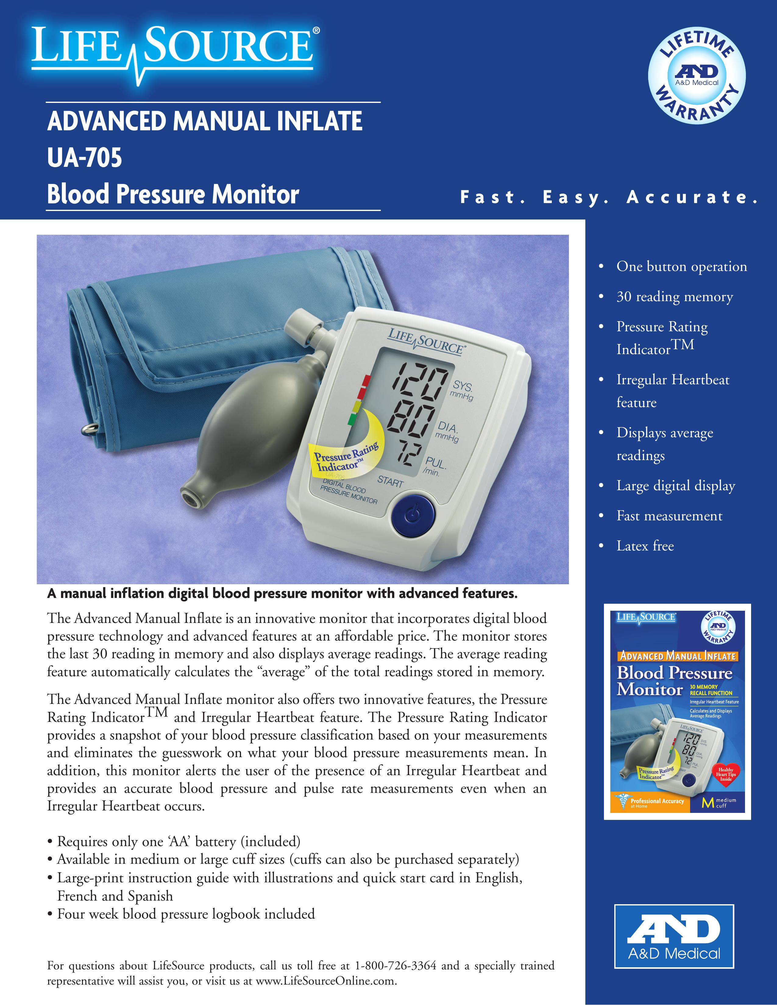 A&D UA-705 Blood Pressure Monitor User Manual