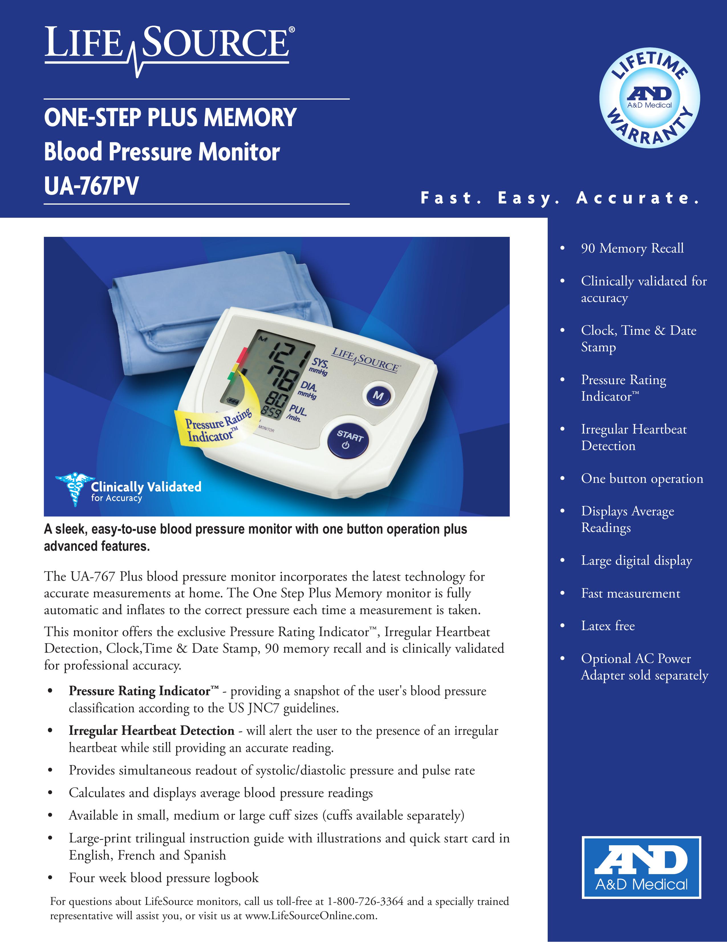 A&D UA-767PV Blood Pressure Monitor User Manual