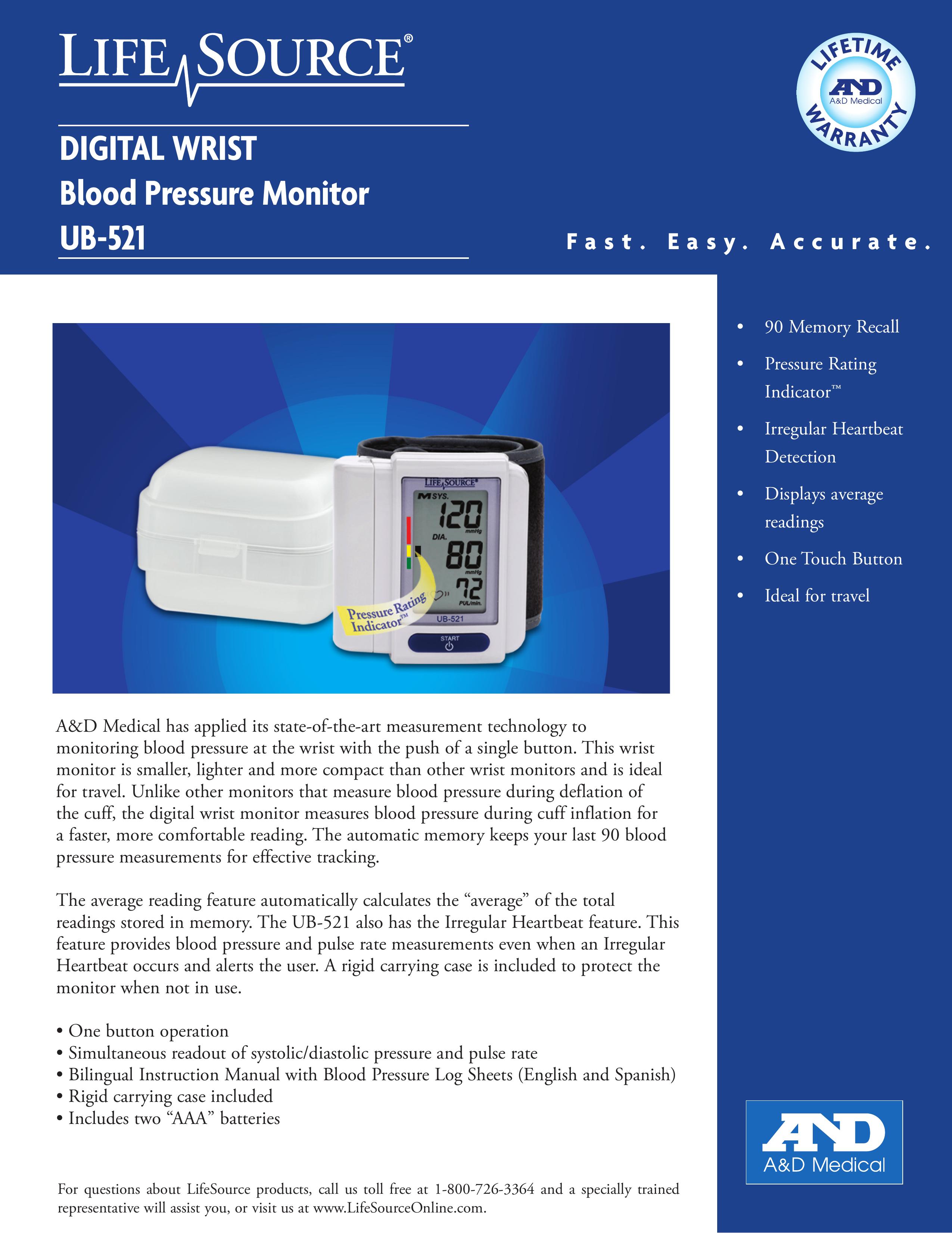 A&D UB-521 Blood Pressure Monitor User Manual