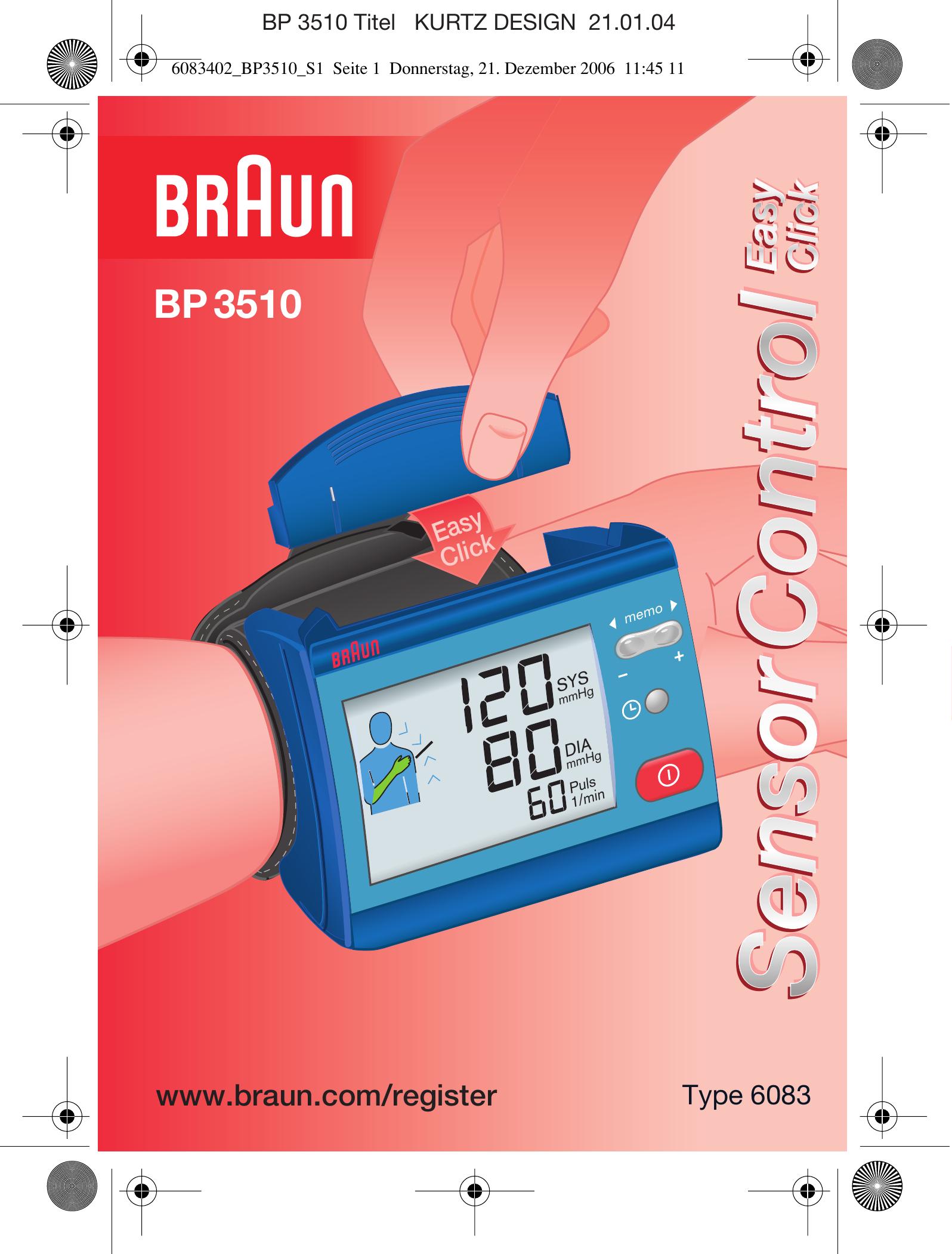 Braun BP3510 Blood Pressure Monitor User Manual