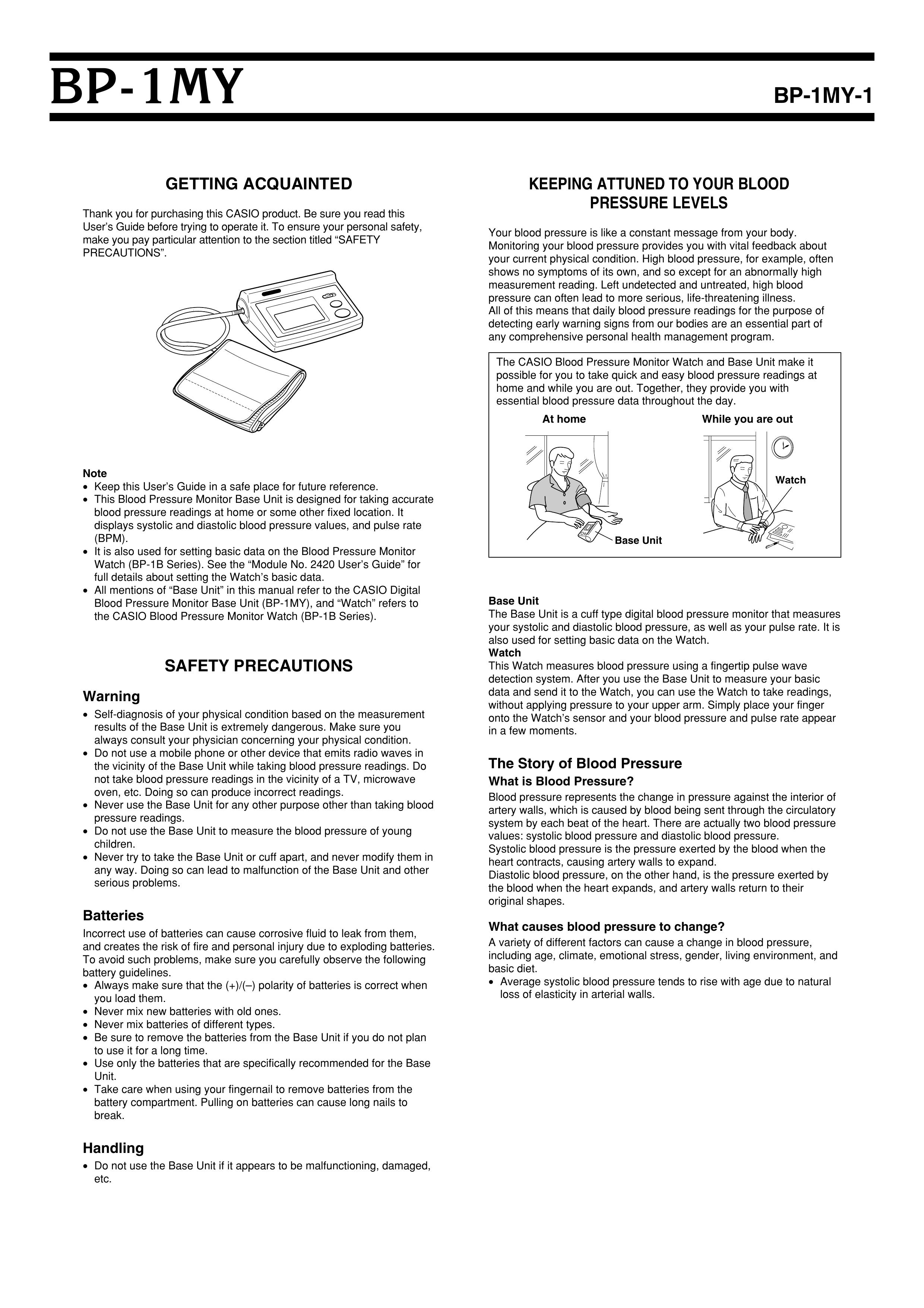 Casio BP-1MY-1 Blood Pressure Monitor User Manual