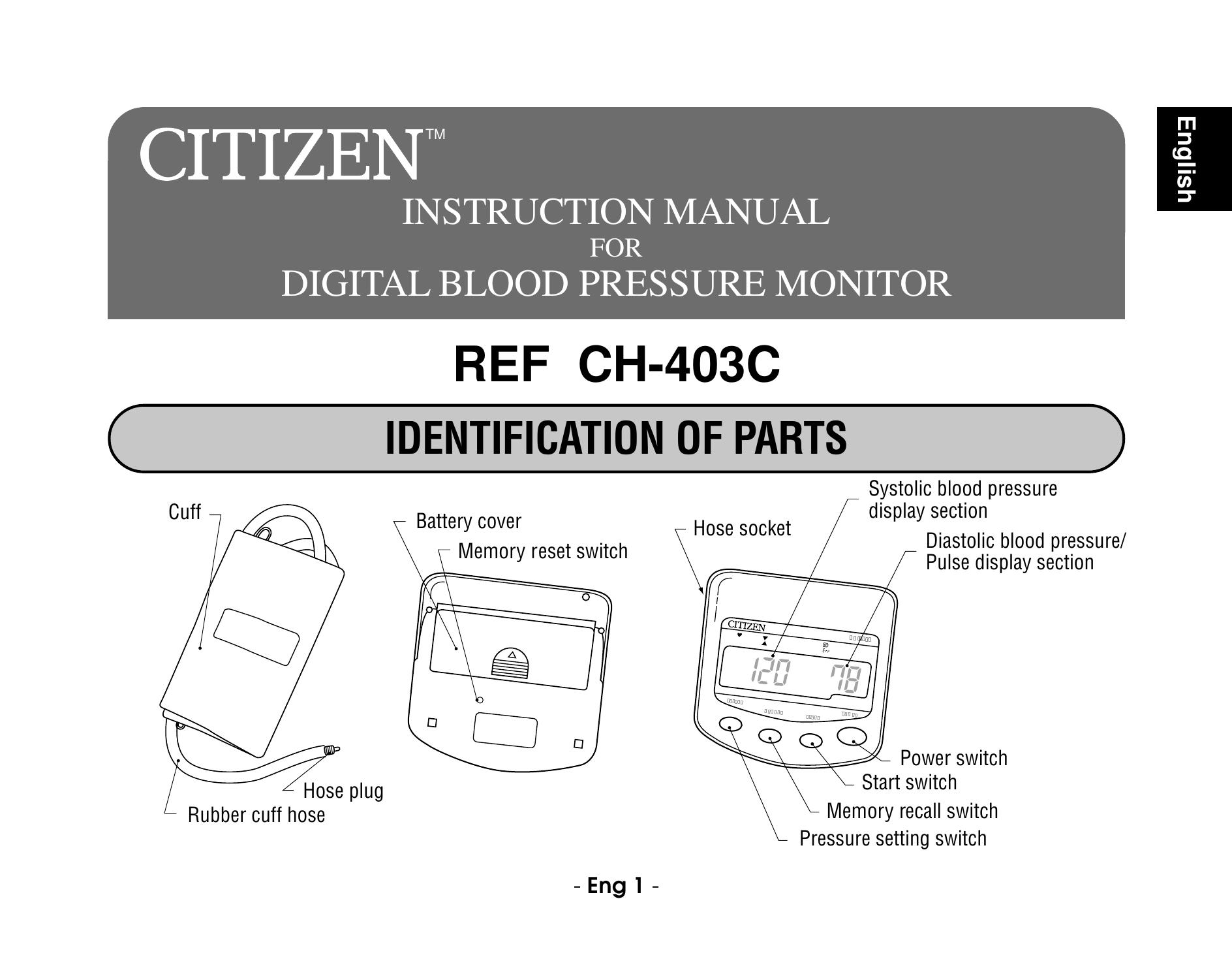 Citizen CH-403C Blood Pressure Monitor User Manual