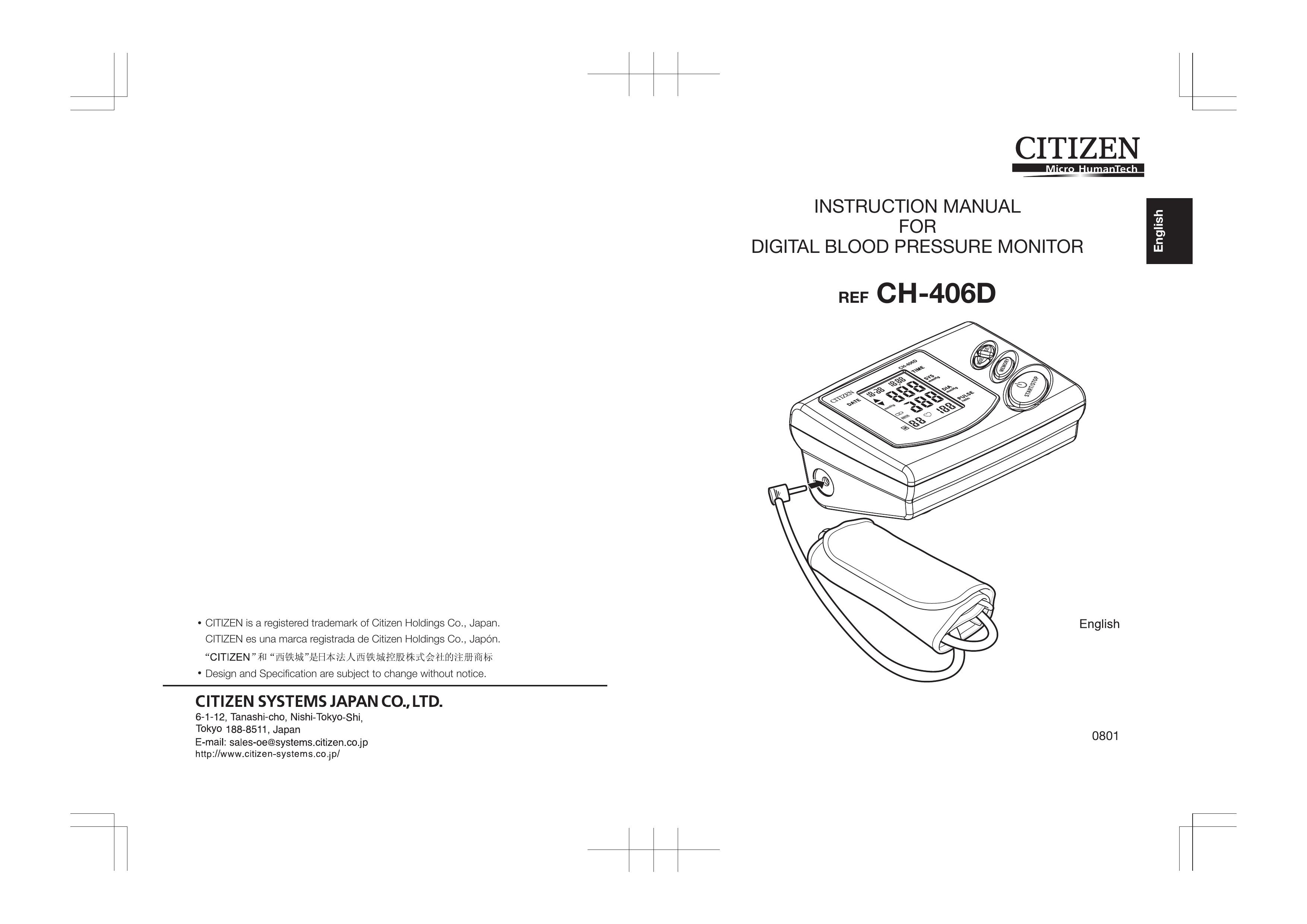 Citizen CH-406D Blood Pressure Monitor User Manual