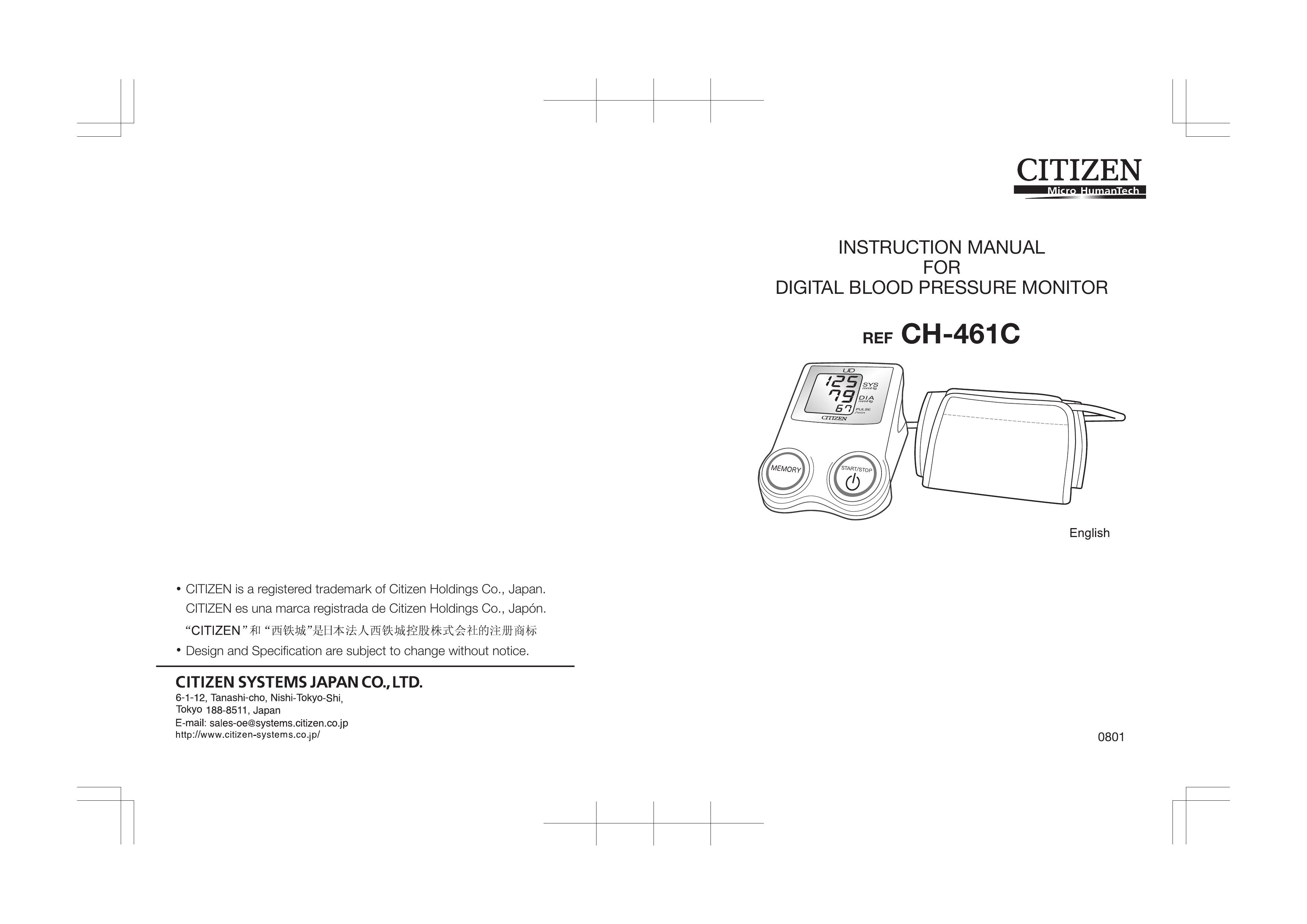Citizen CH-461C Blood Pressure Monitor User Manual