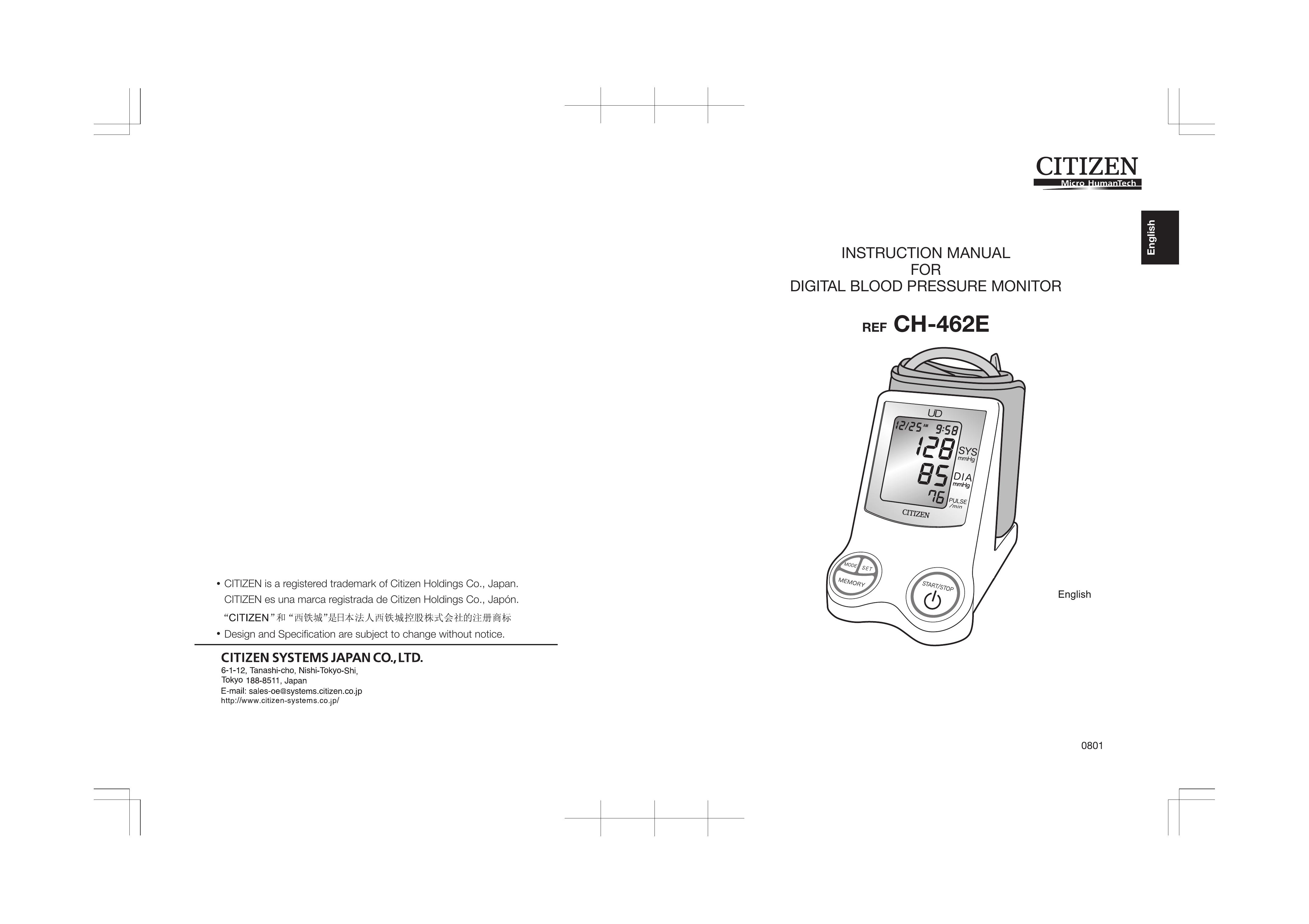Citizen CH-462E Blood Pressure Monitor User Manual