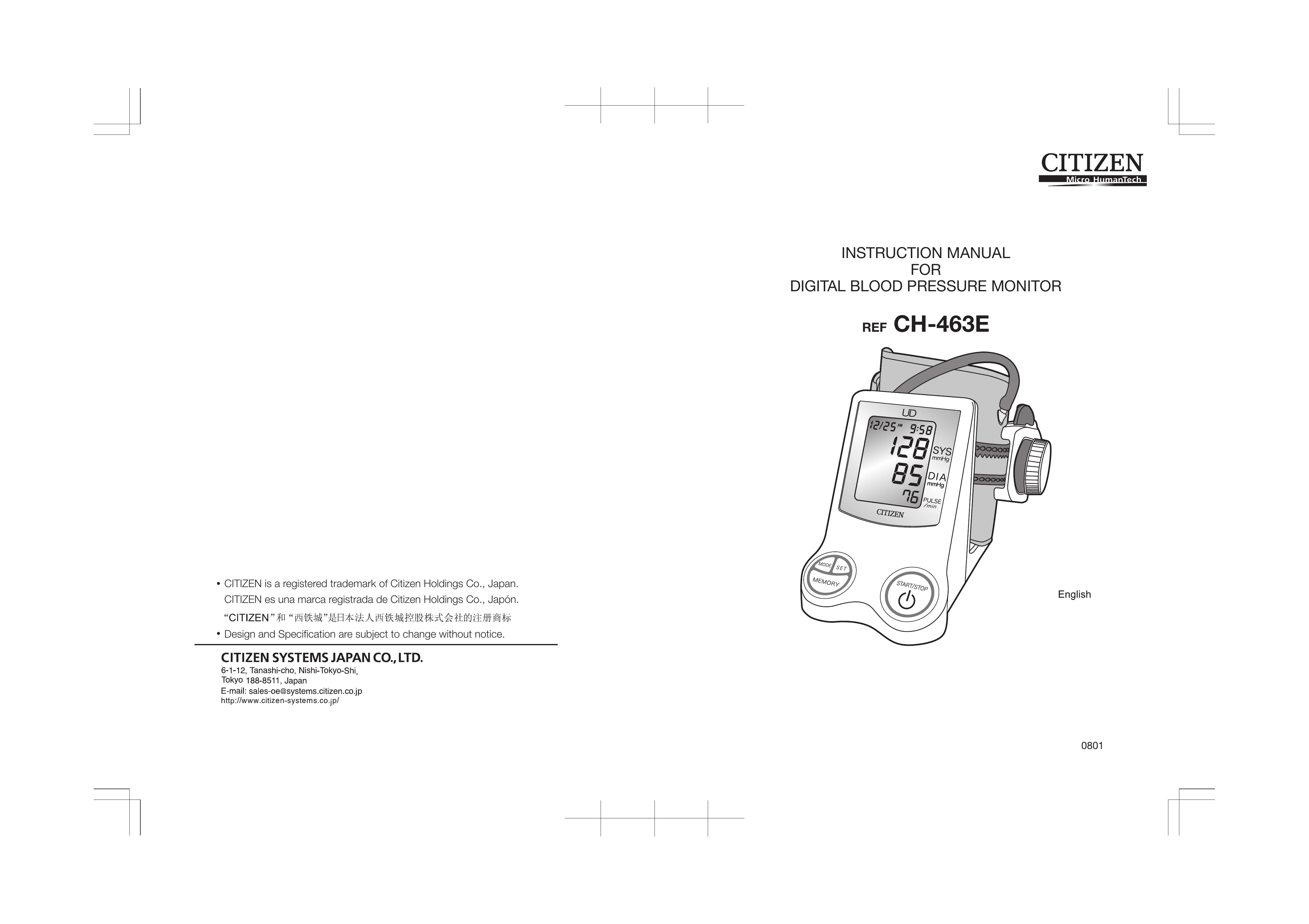 Citizen CH-463E Blood Pressure Monitor User Manual