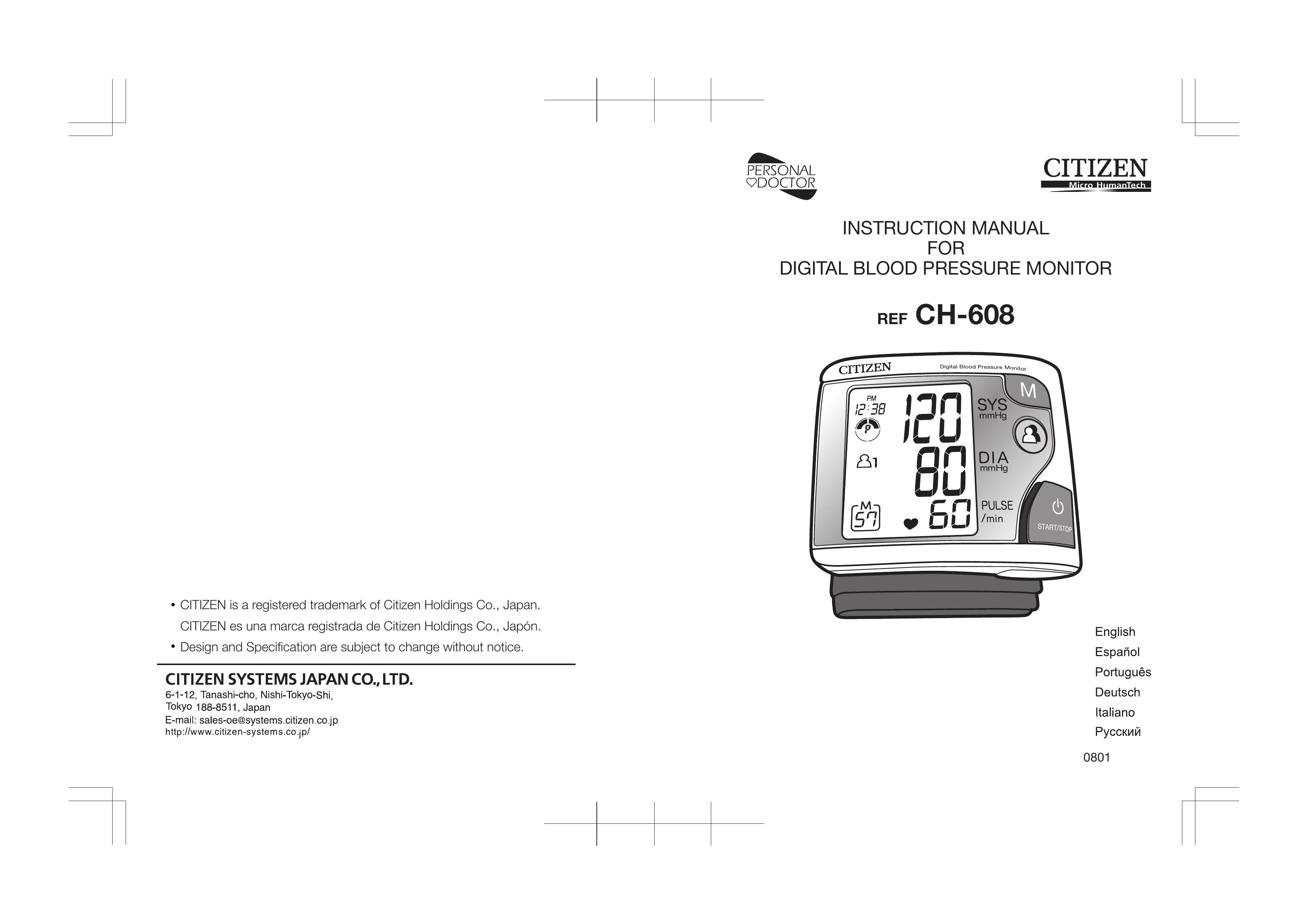 Citizen CH-608 Blood Pressure Monitor User Manual