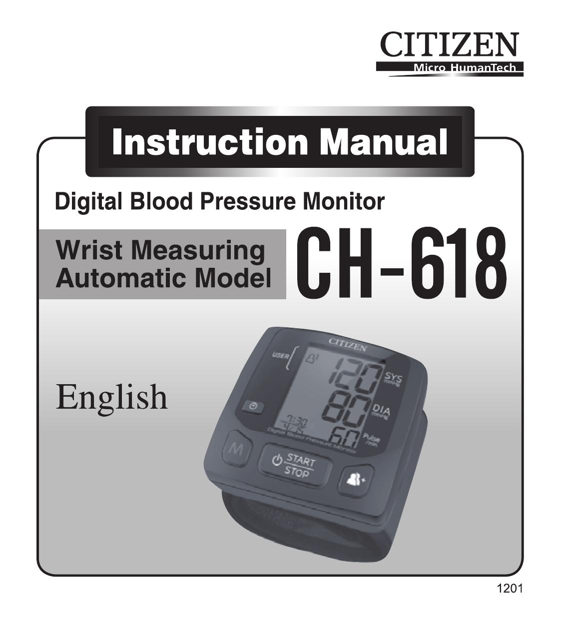 Citizen CH-618 Blood Pressure Monitor User Manual