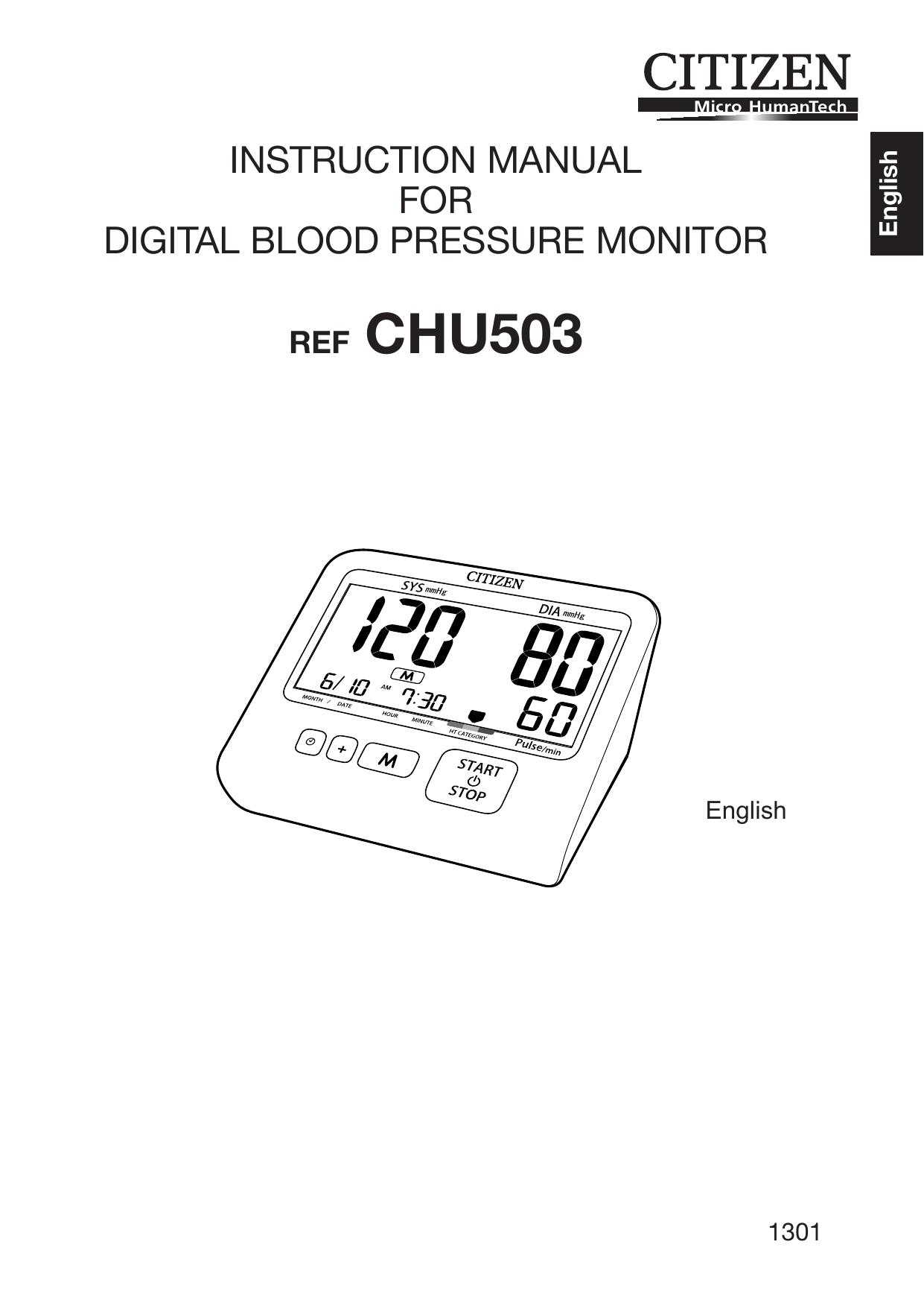 Citizen CHU503 Blood Pressure Monitor User Manual