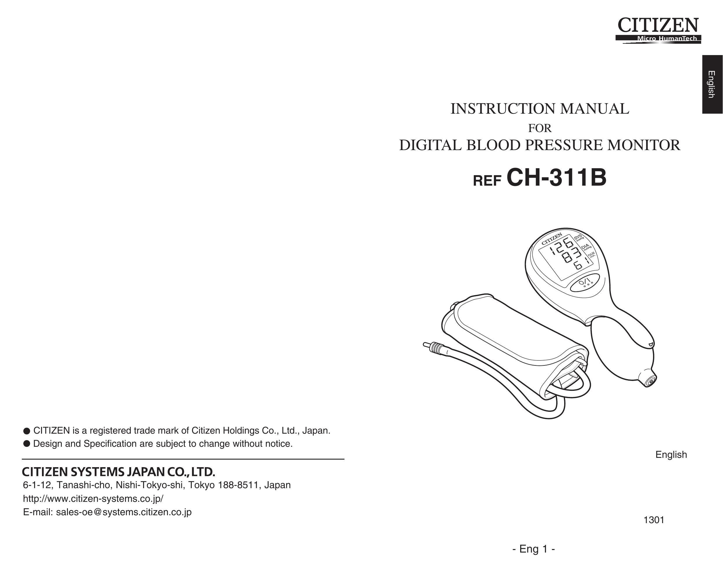 Citizen Systems REF CH-311B Blood Pressure Monitor User Manual