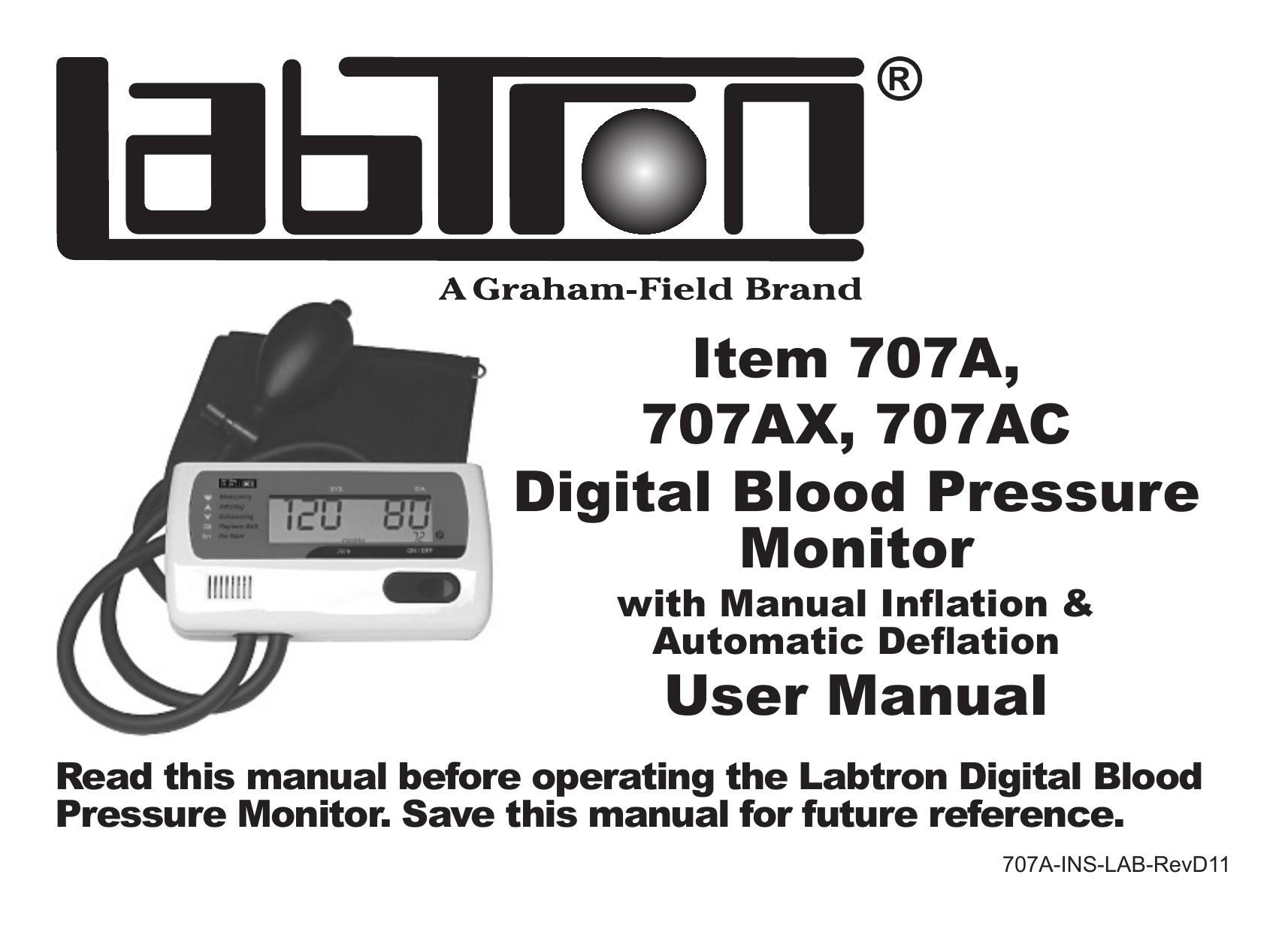 Graham Field 707A-INS-LAB-RevD11 Blood Pressure Monitor User Manual