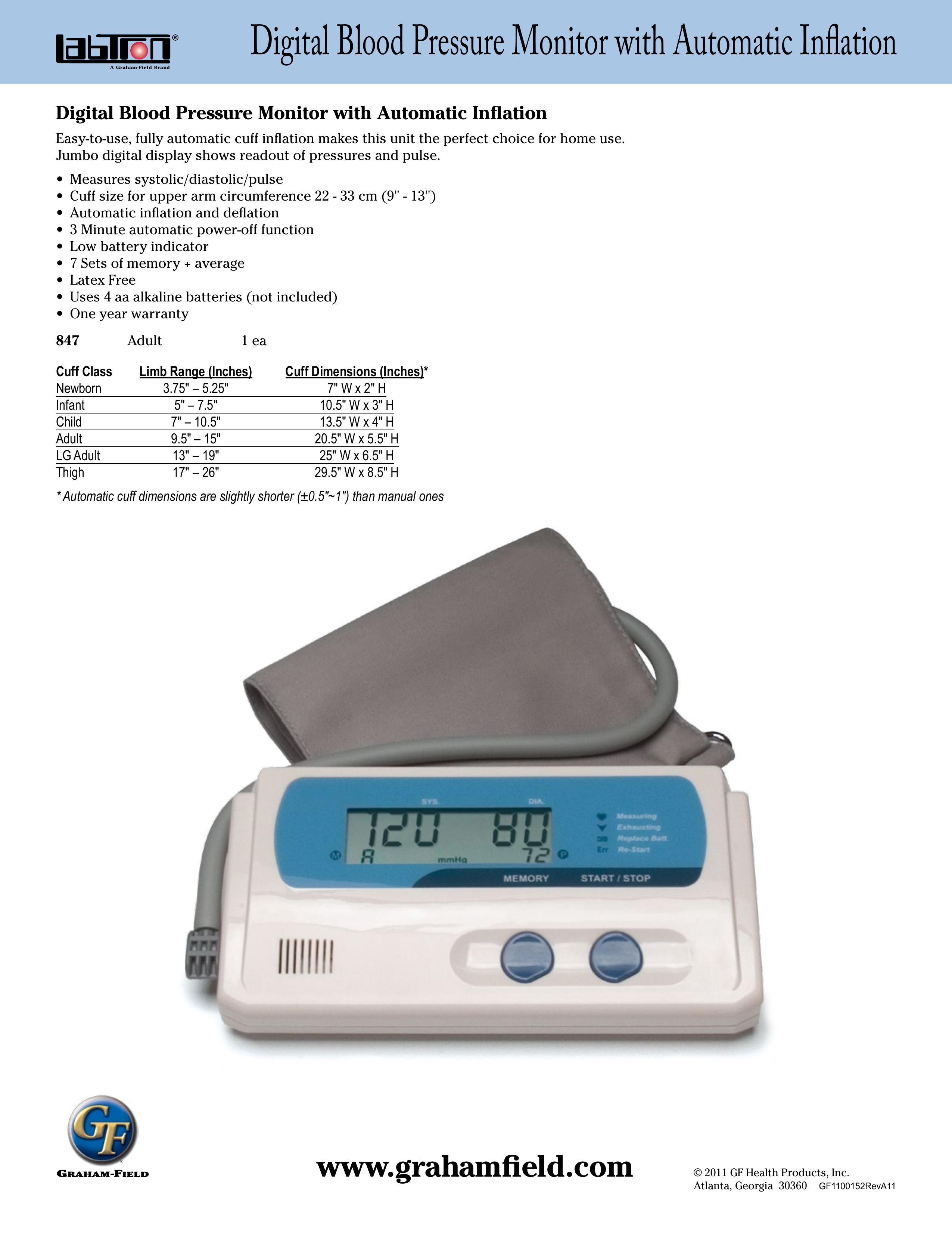 Graham Field GF1100152RevA11 Blood Pressure Monitor User Manual