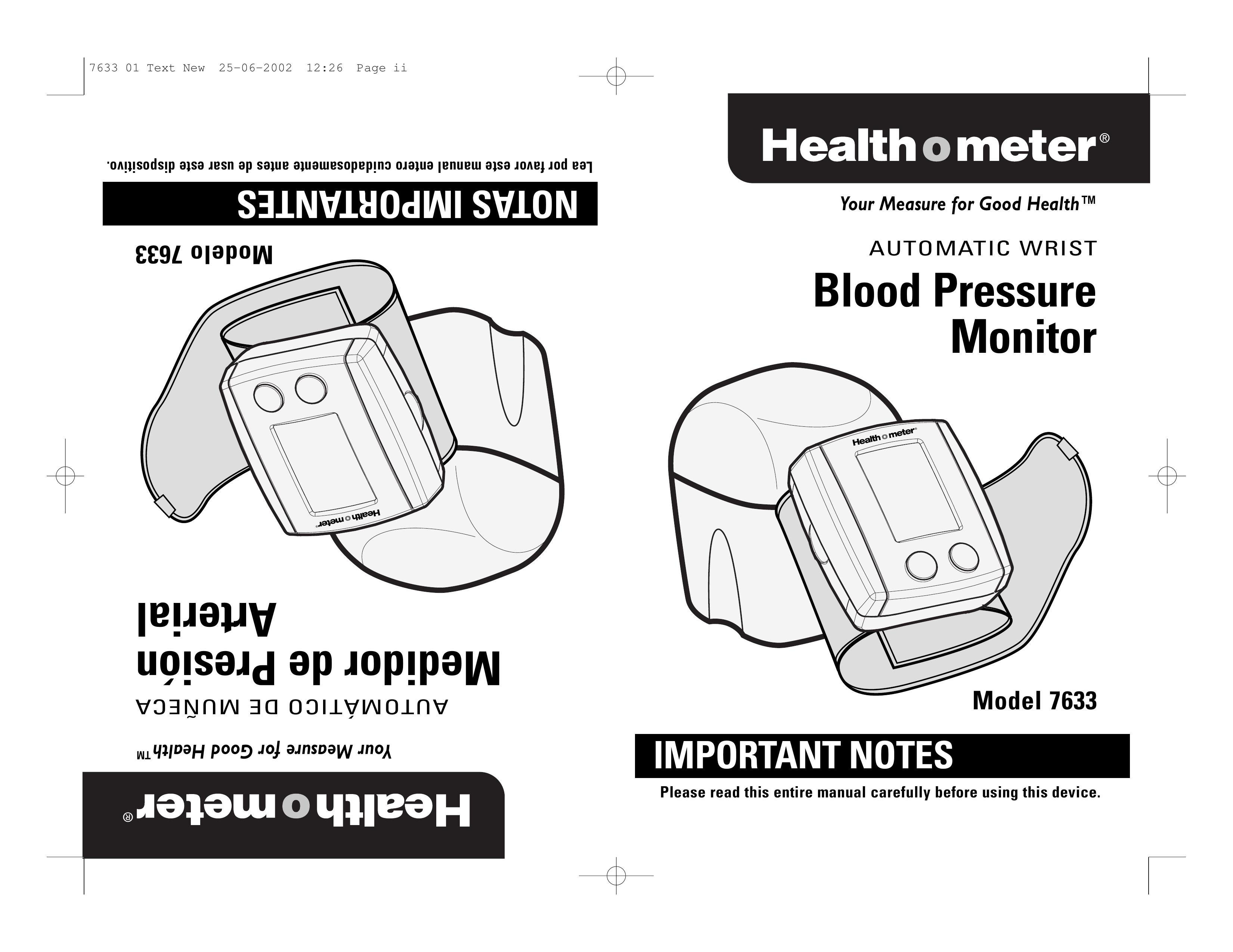 Health O Meter 7633 Blood Pressure Monitor User Manual