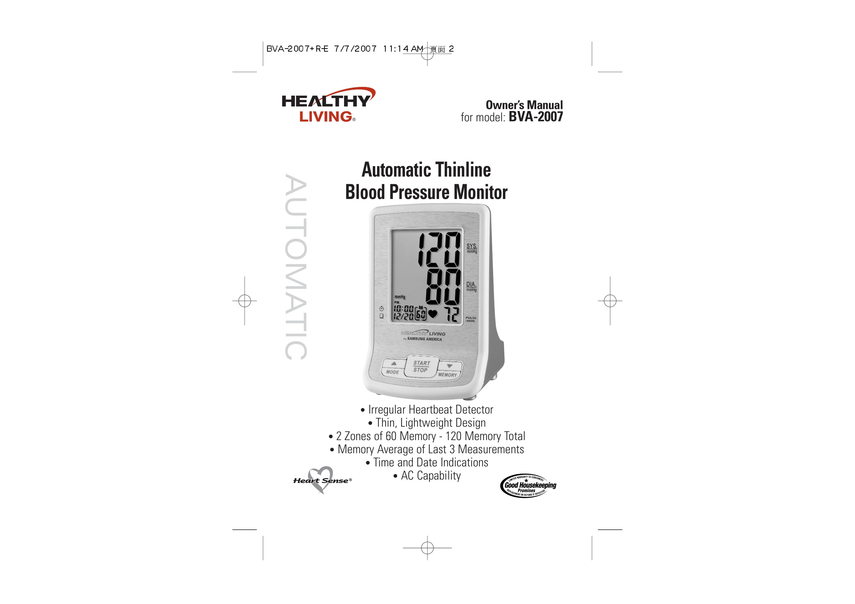 Hitachi BVA-2007 Blood Pressure Monitor User Manual