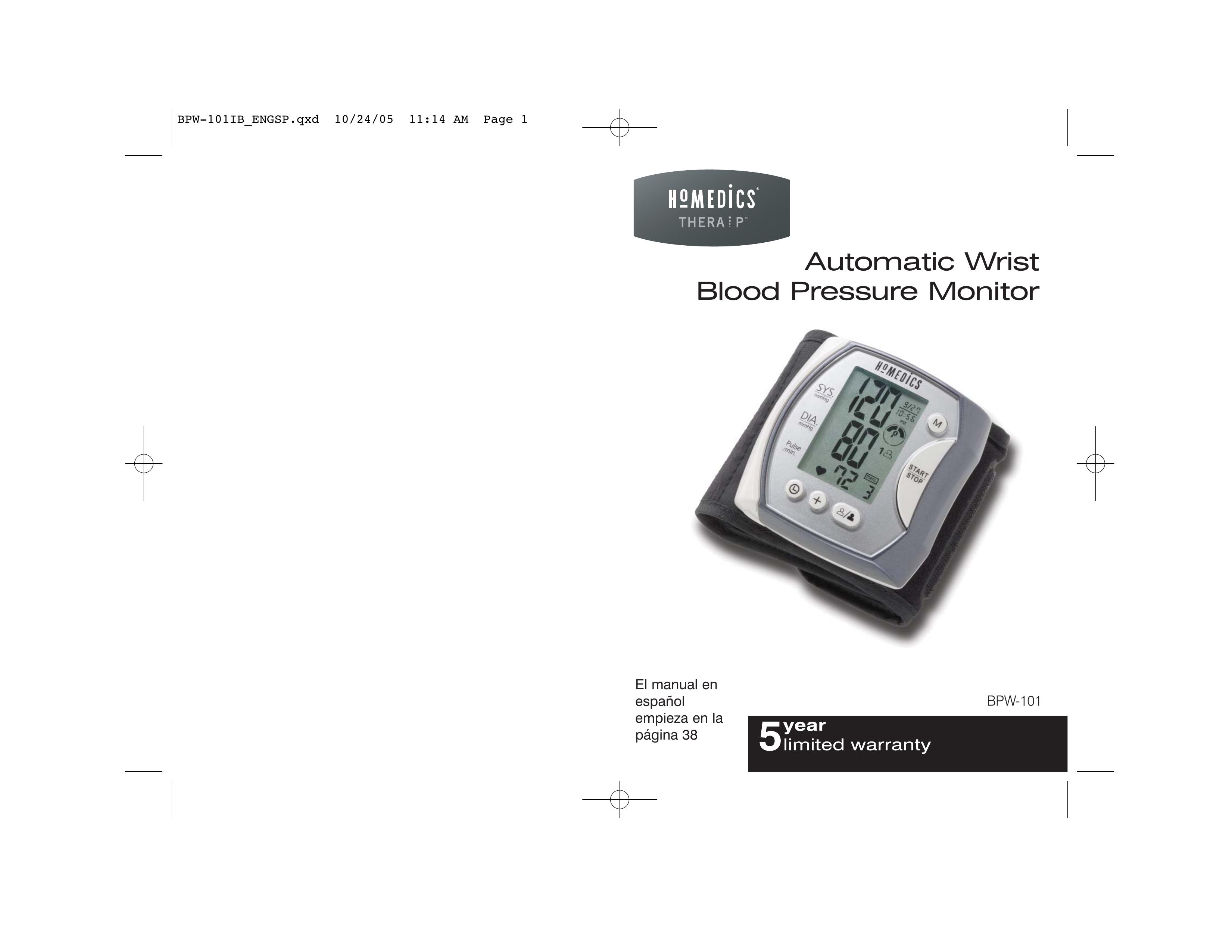 HoMedics BPW-101 Blood Pressure Monitor User Manual