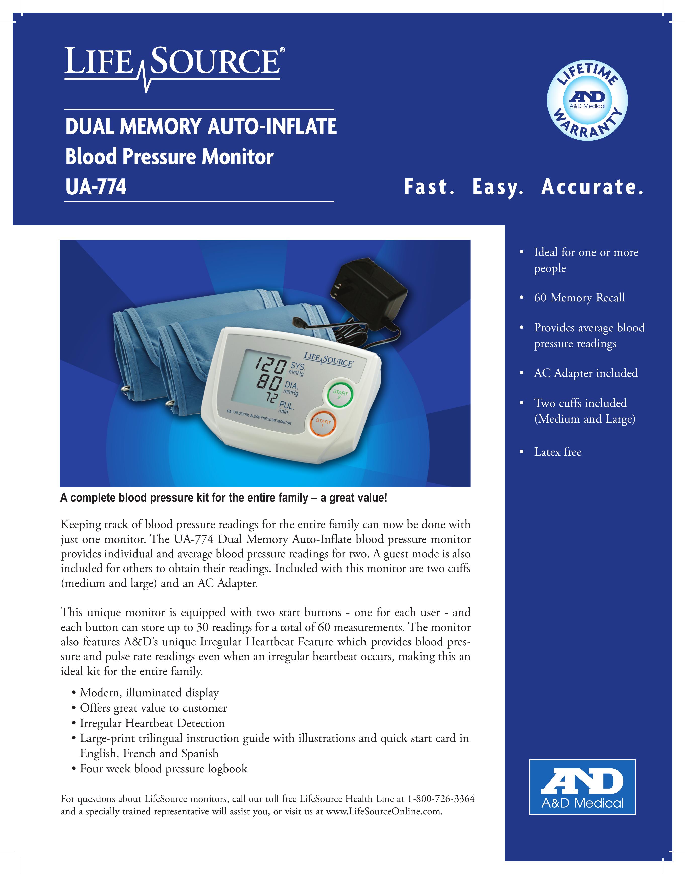LifeSource UA-774 Blood Pressure Monitor User Manual
