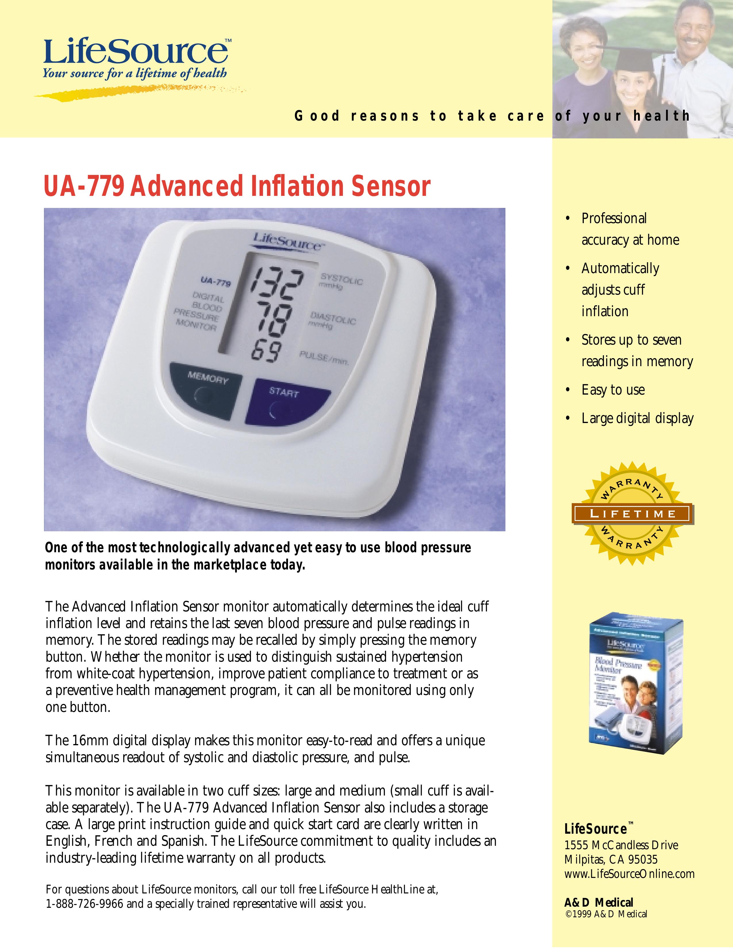 LifeSource UA-779 Blood Pressure Monitor User Manual