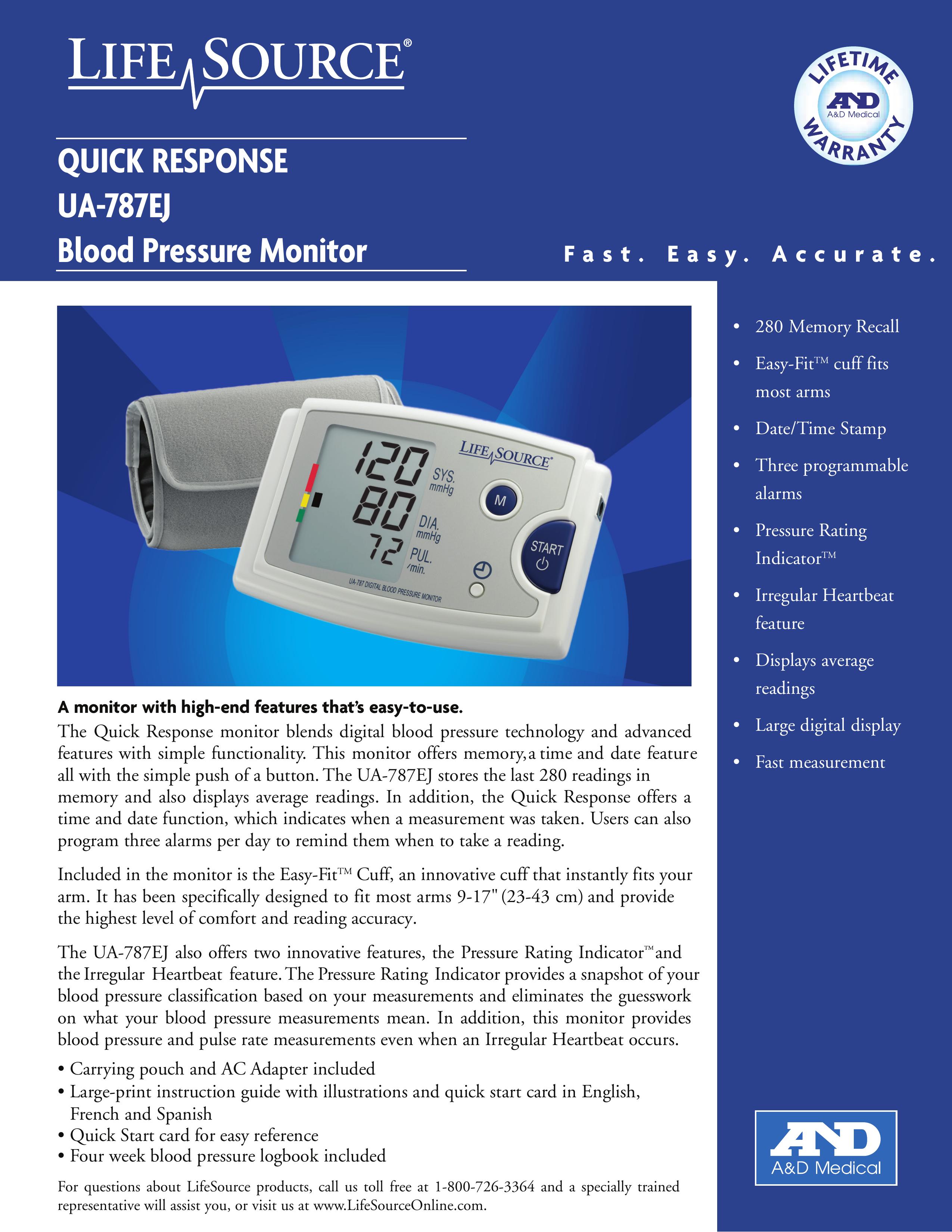LifeSource UA-787EJ Blood Pressure Monitor User Manual