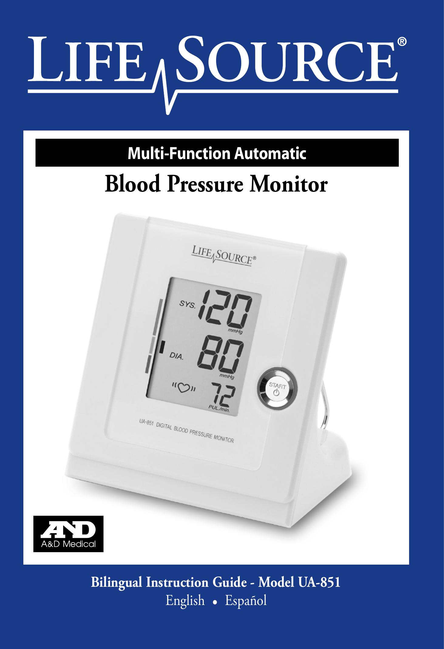 LifeSource UA-851 Blood Pressure Monitor User Manual