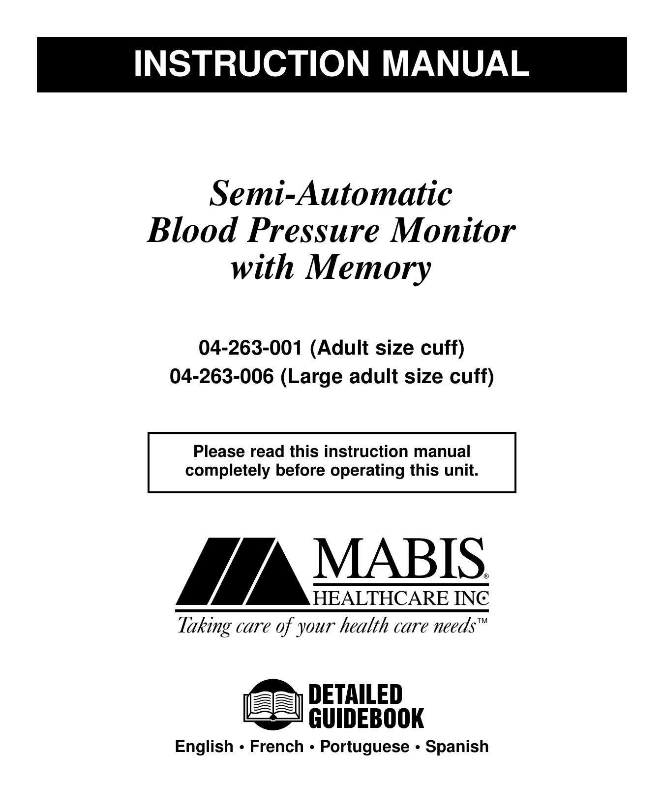 MABIS/Duro-Med Semi-Automatic Blood Pressure Monitor Blood Pressure Monitor User Manual