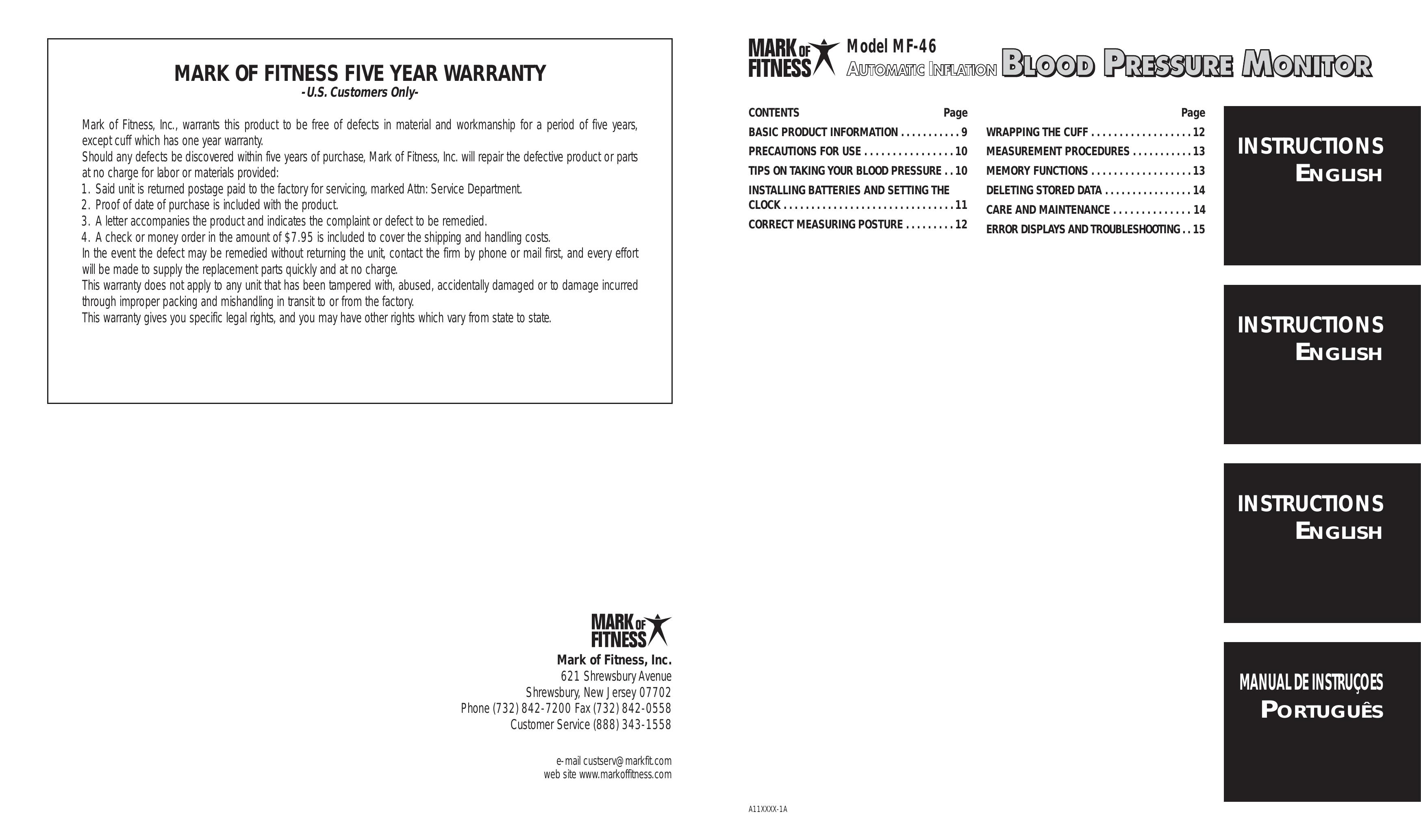 Mark Of Fitness MF 46 Blood Pressure Monitor User Manual