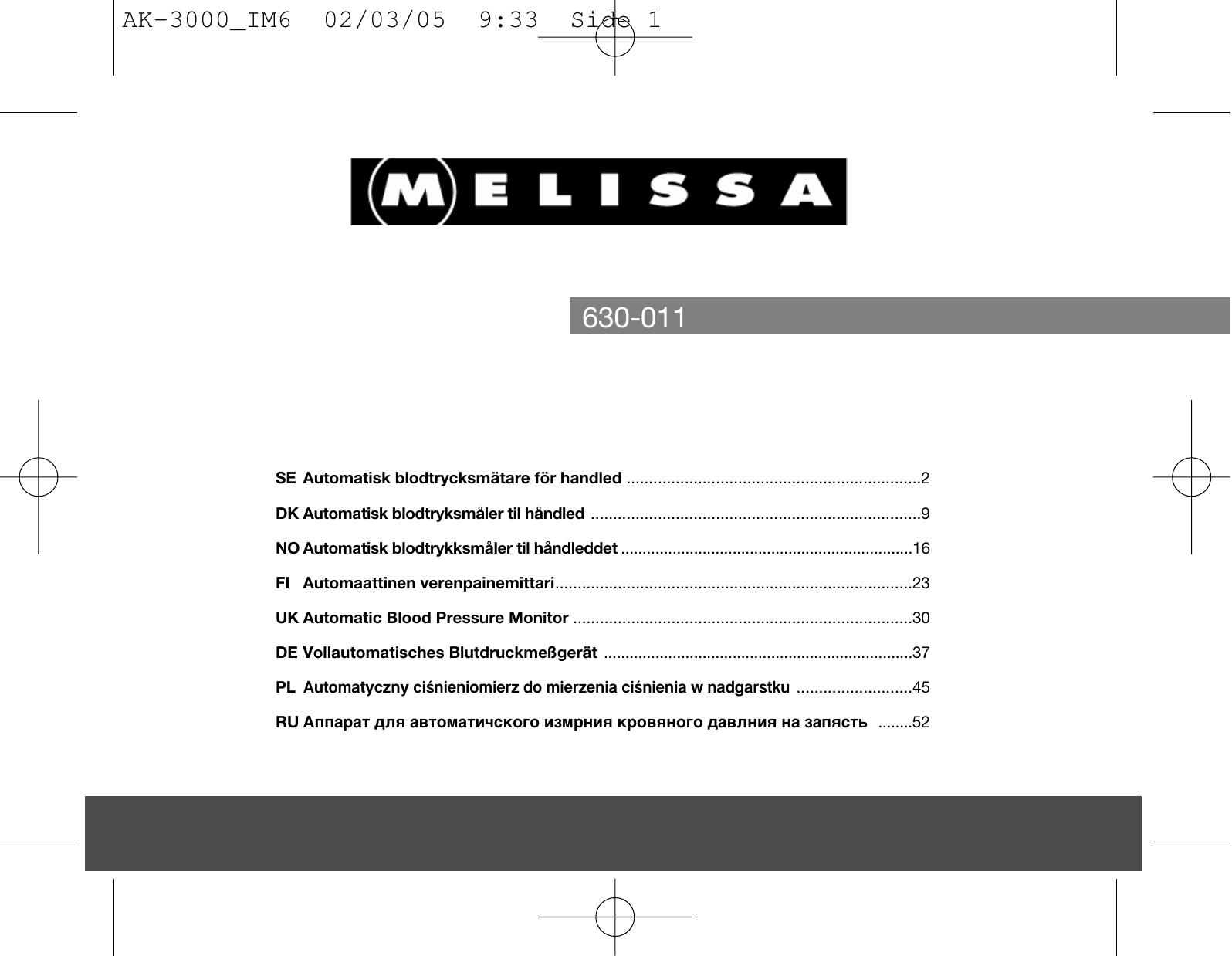 Melissa MCM720 Blood Pressure Monitor User Manual