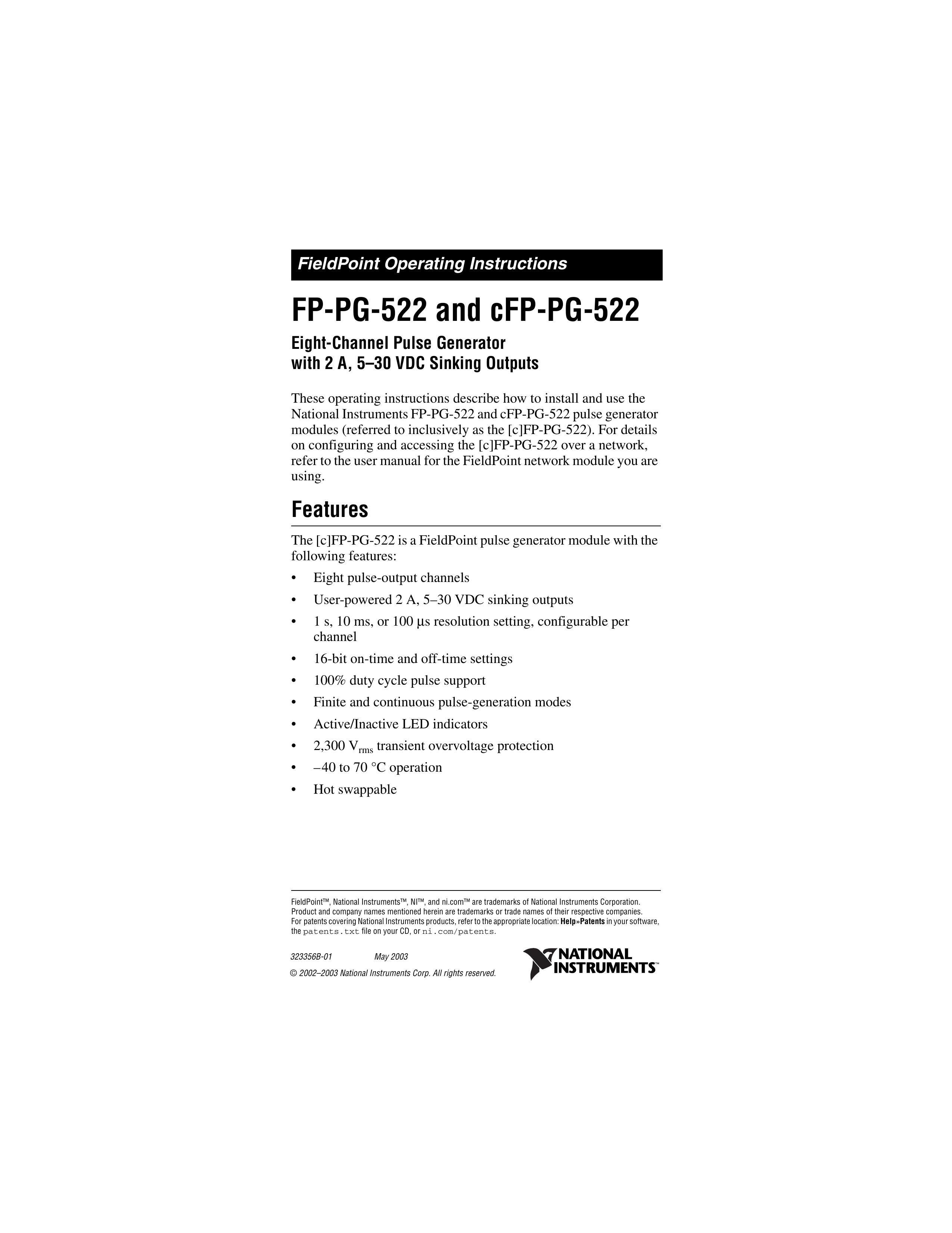 National Instruments cFP-PG-522 Blood Pressure Monitor User Manual