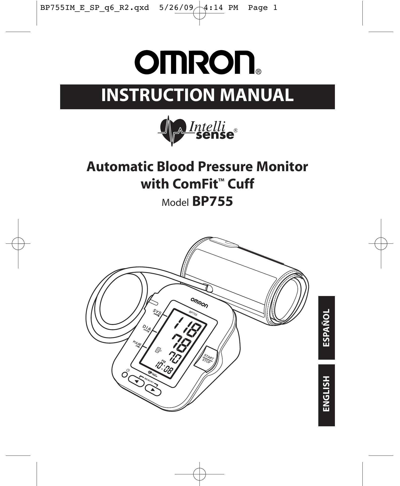 Omron Healthcare BP755 Blood Pressure Monitor User Manual