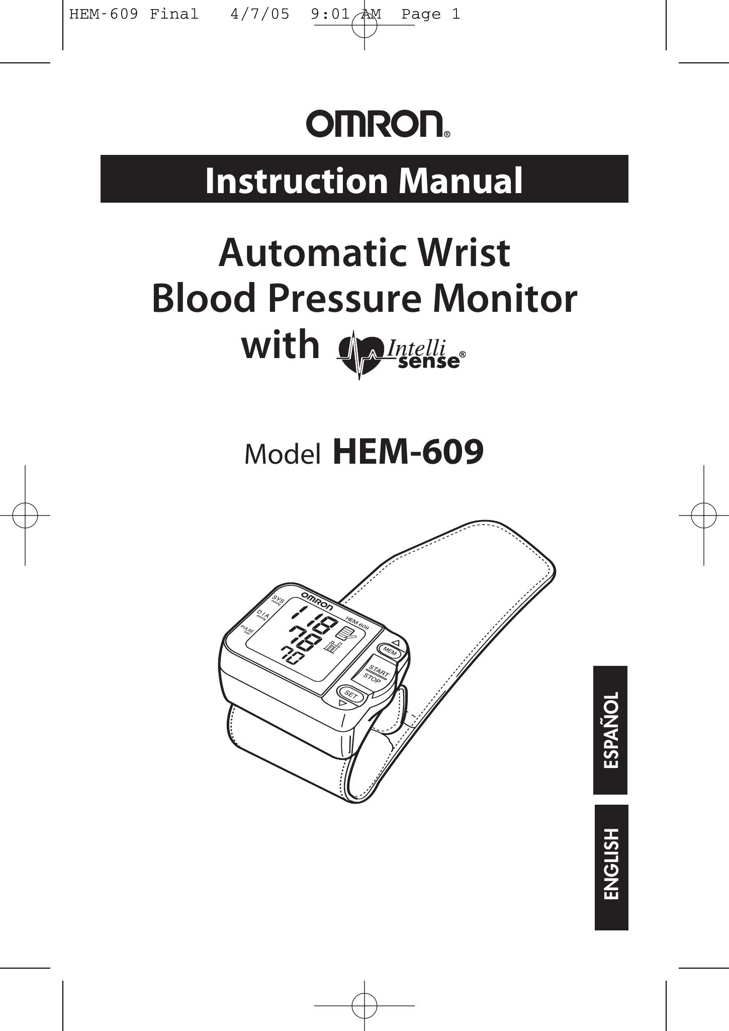 Omron Healthcare HEM-609 Blood Pressure Monitor User Manual
