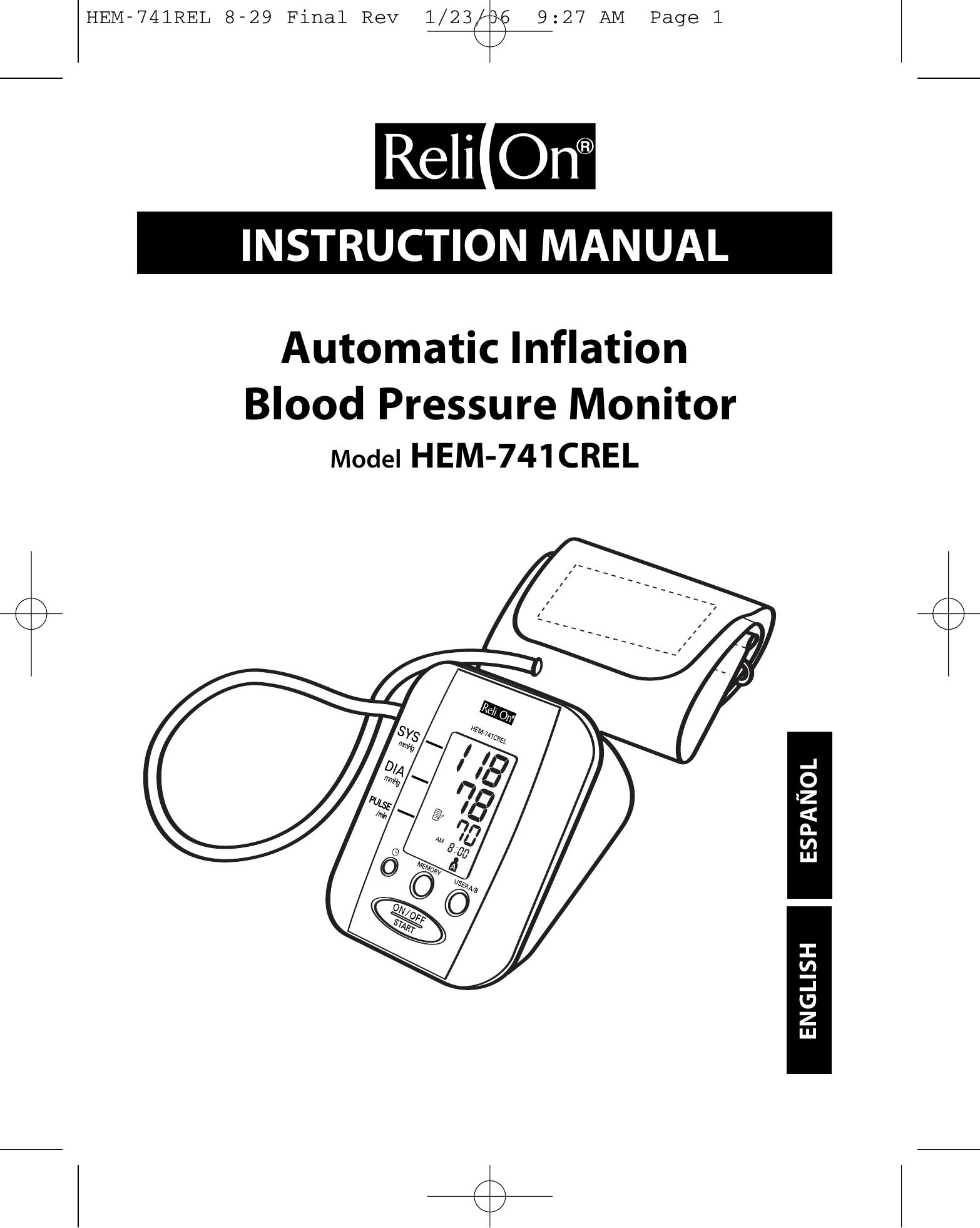 Omron Healthcare HEM-741CREL Blood Pressure Monitor User Manual