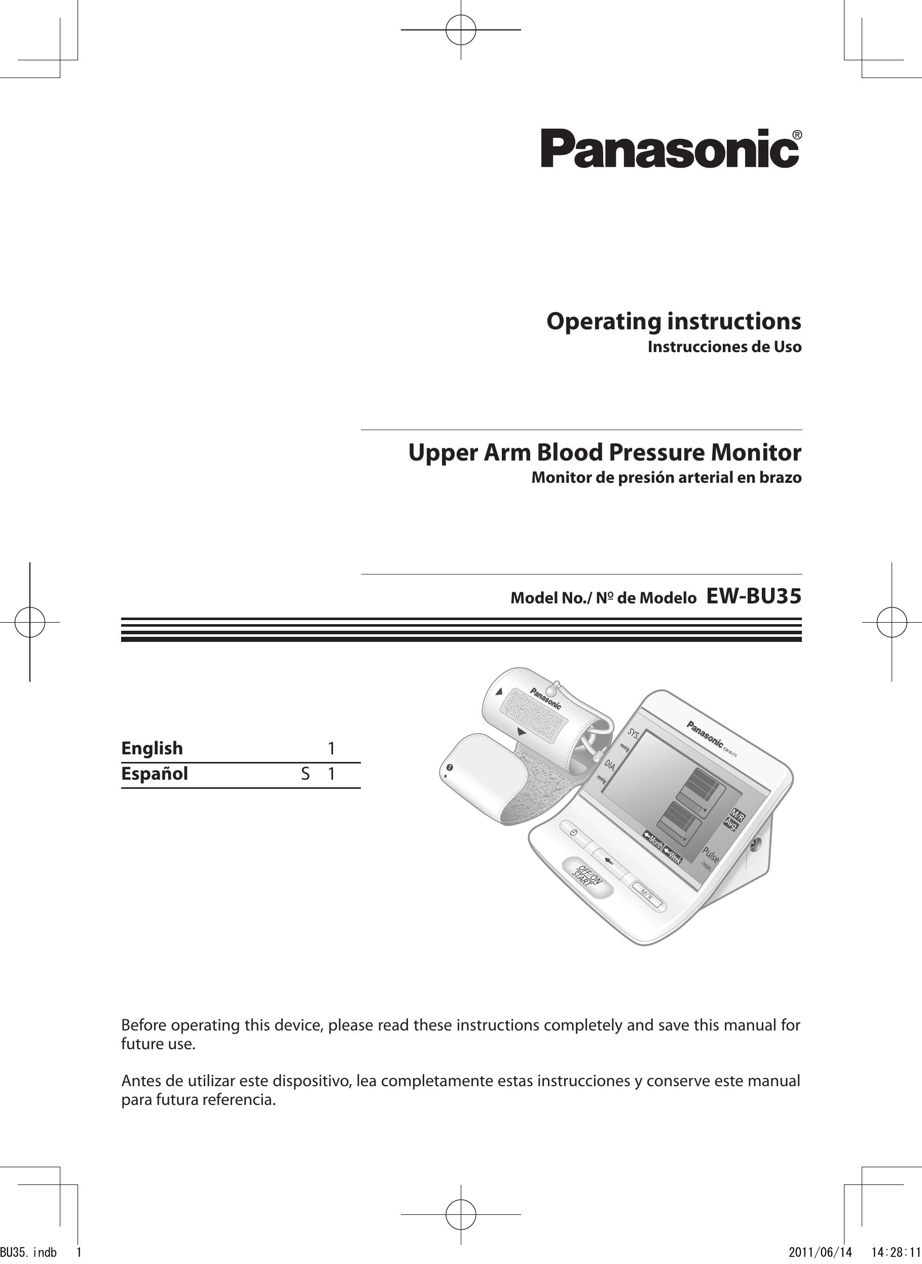 Panasonic EW-BU35 Blood Pressure Monitor User Manual
