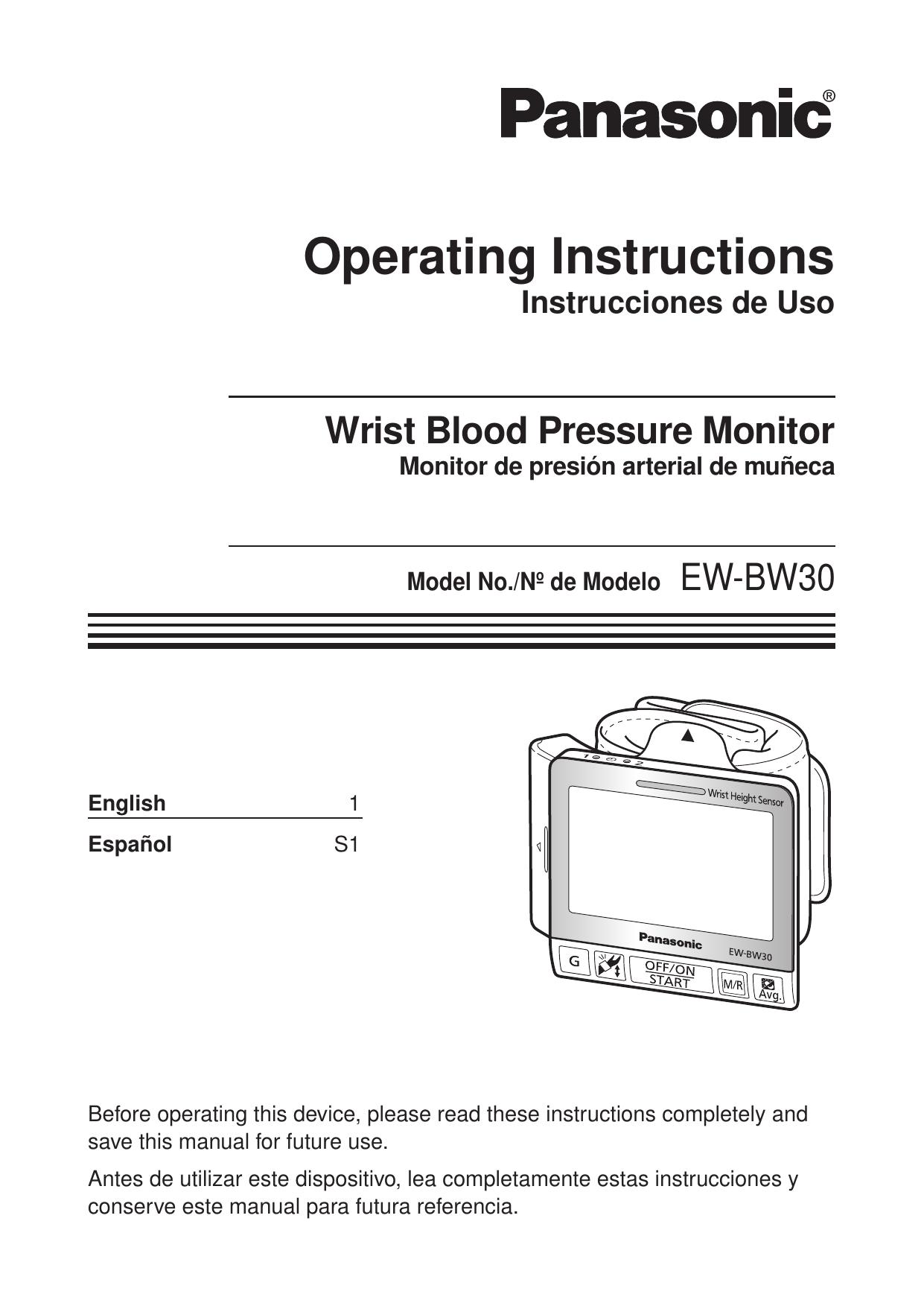 Panasonic EWBW30S Blood Pressure Monitor User Manual