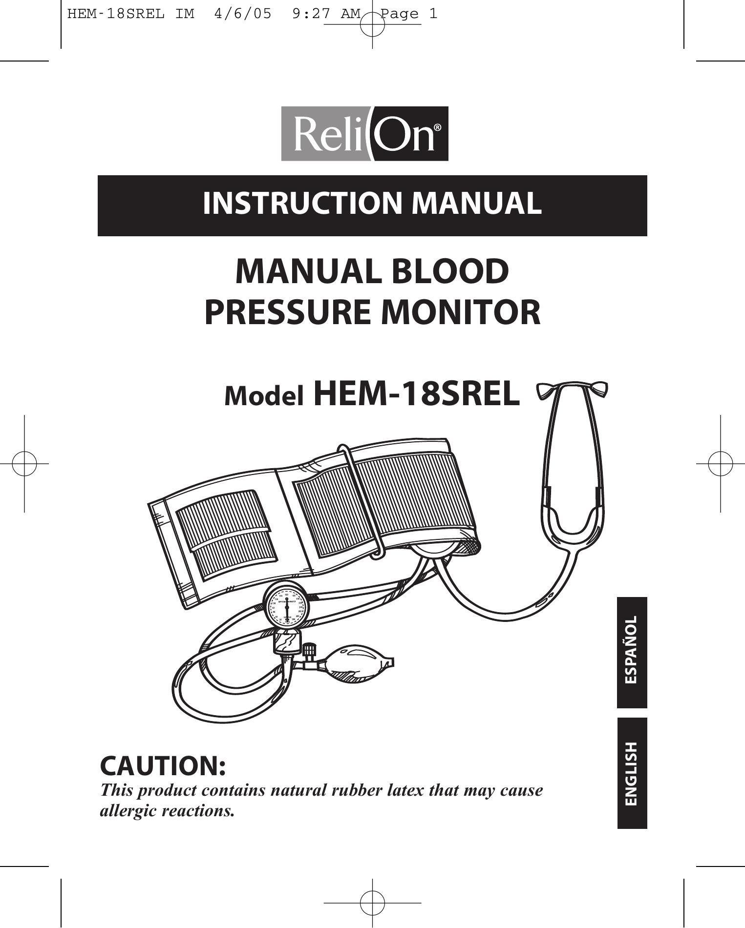 ReliOn HEM-18SREL Blood Pressure Monitor User Manual