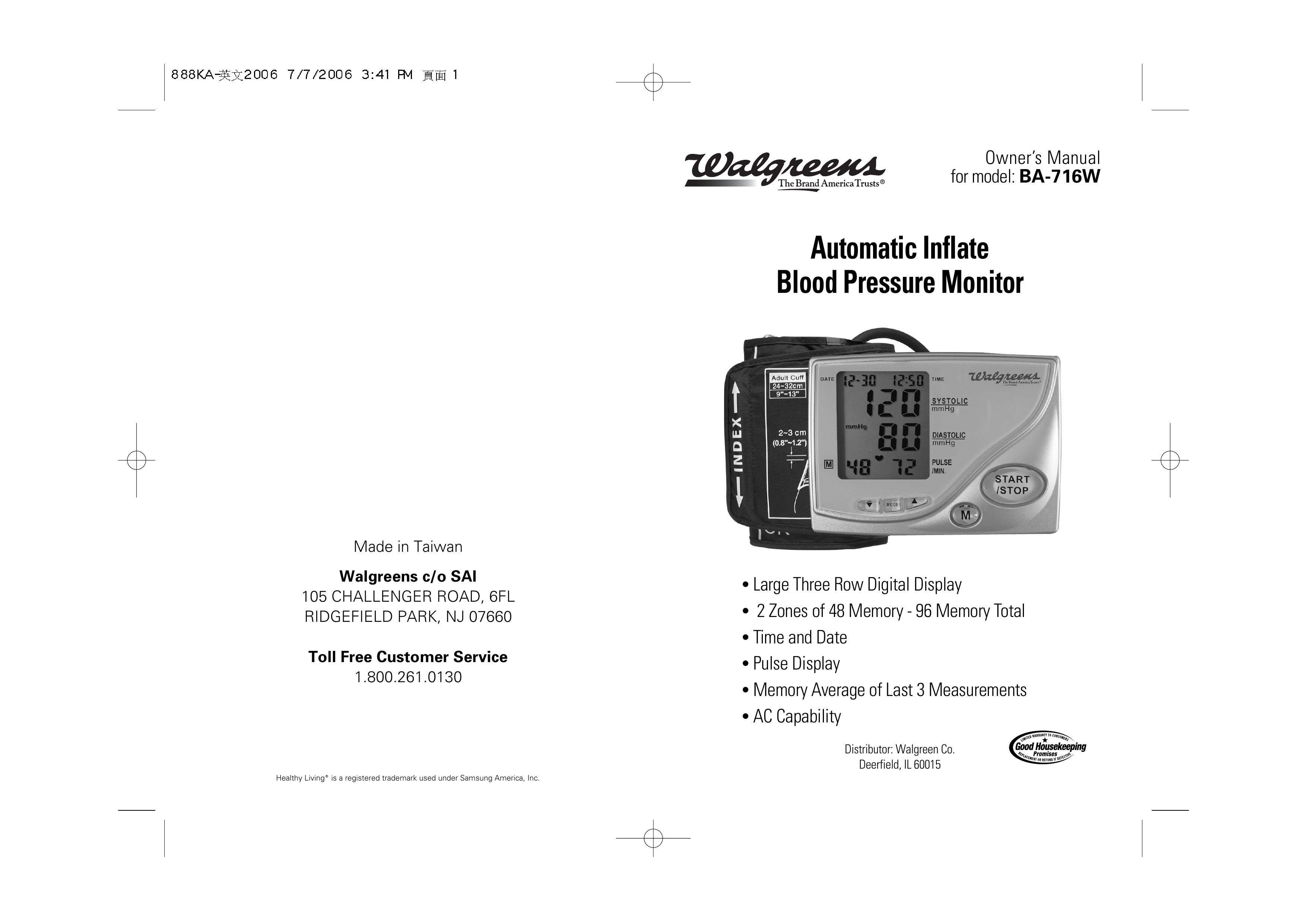 Samsung BA-716W Blood Pressure Monitor User Manual