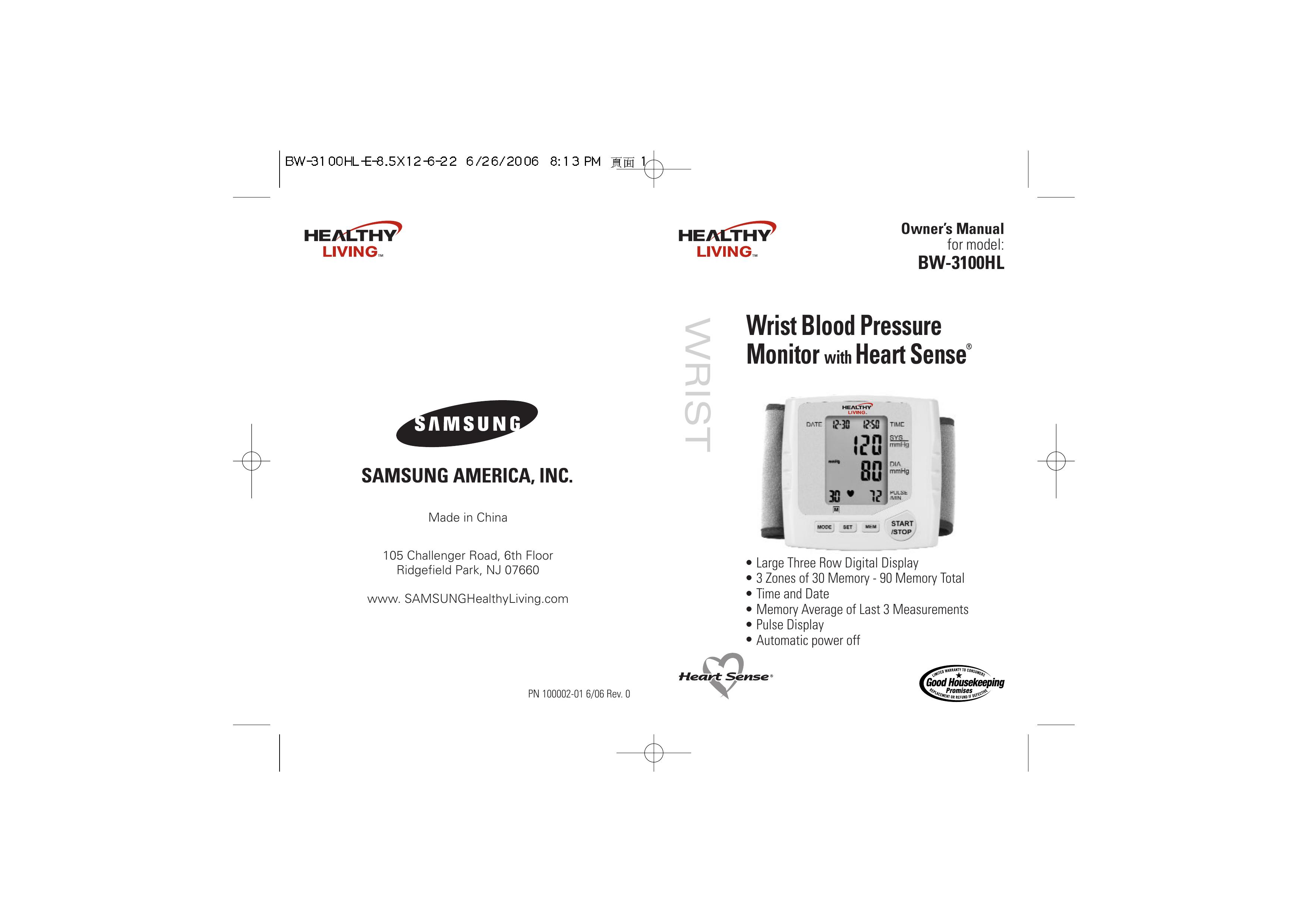 Samsung BW-3100HL Blood Pressure Monitor User Manual