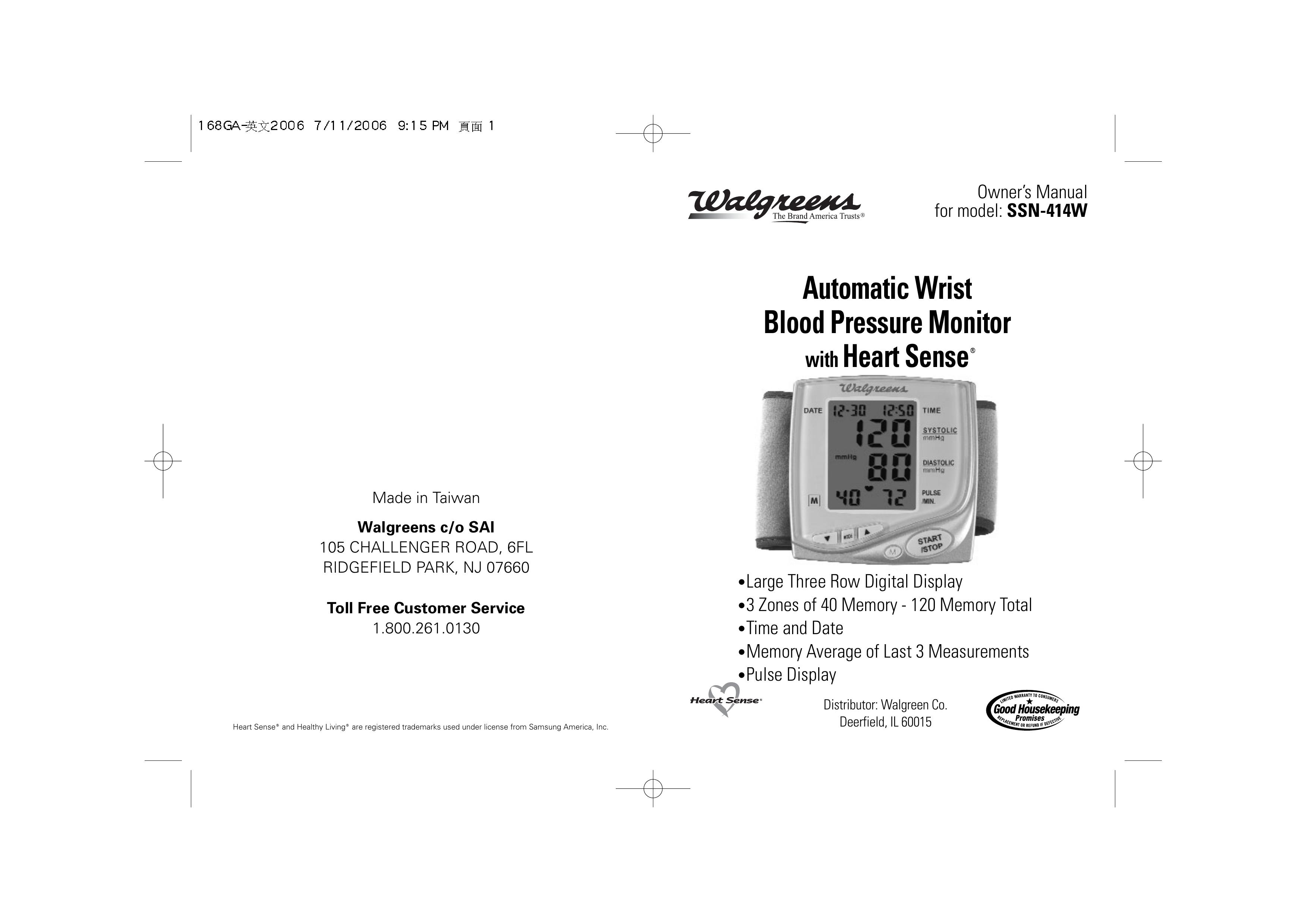 Samsung SSN-414W Blood Pressure Monitor User Manual