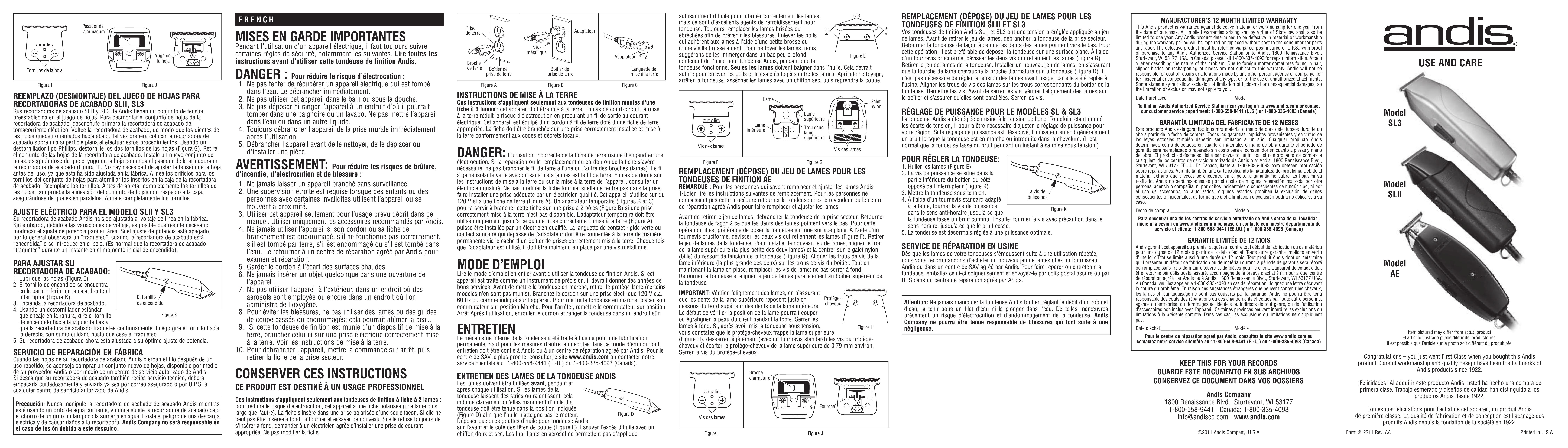 Andis Company AE Electric Shaver User Manual