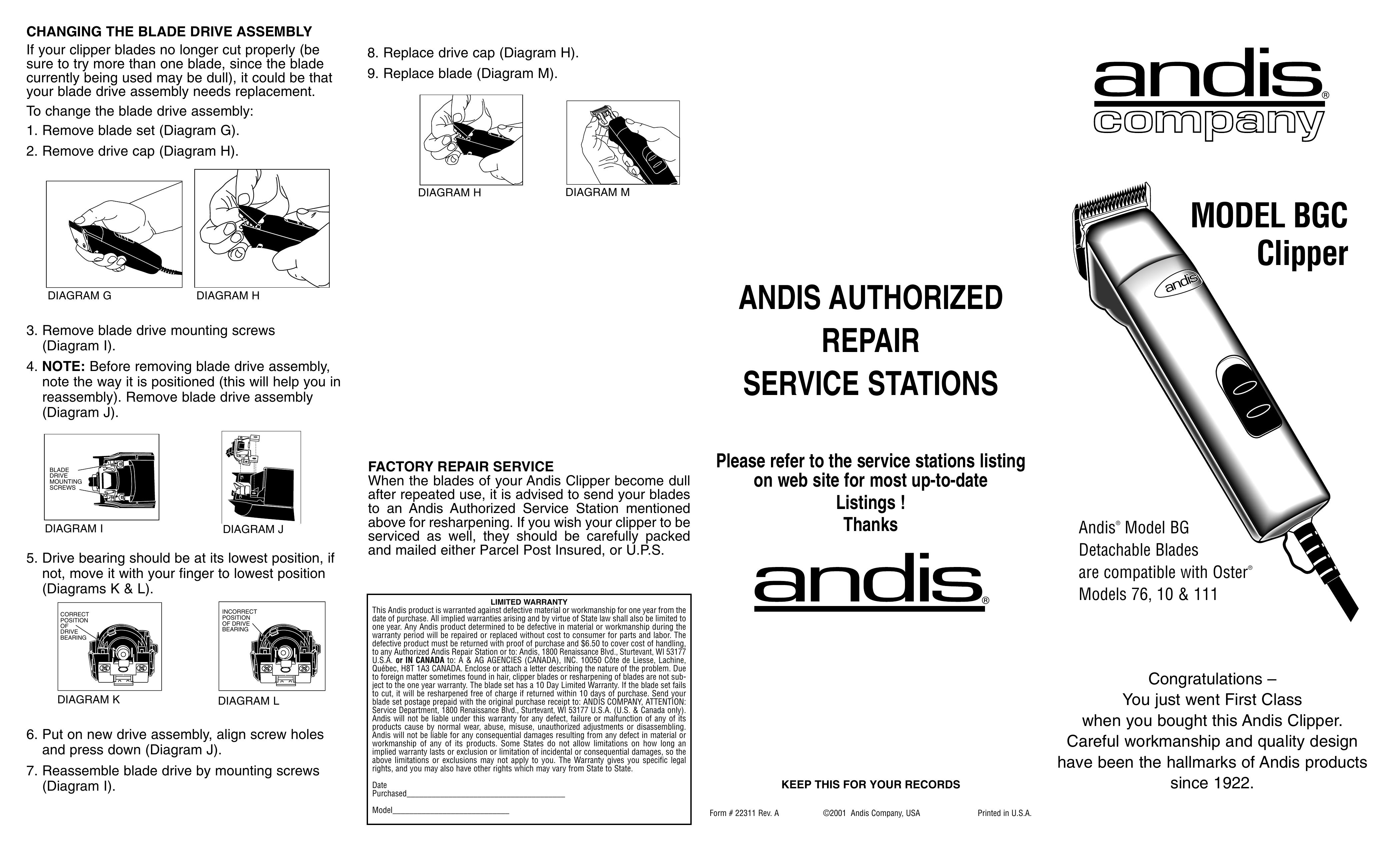 Andis Company BGC Electric Shaver User Manual